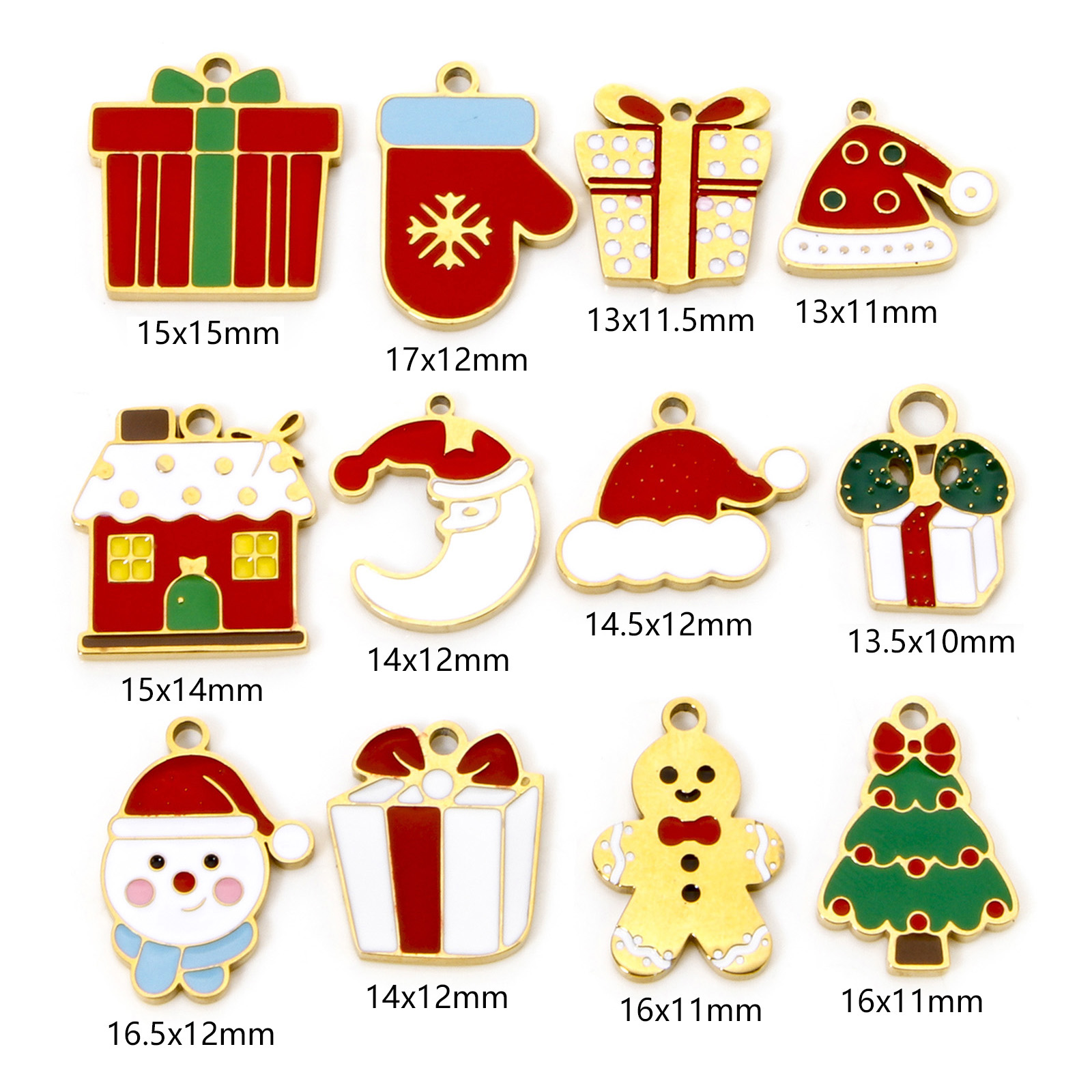 Picture of Vacuum Plating 304 Stainless Steel Christmas Charms Gold Plated Enamel