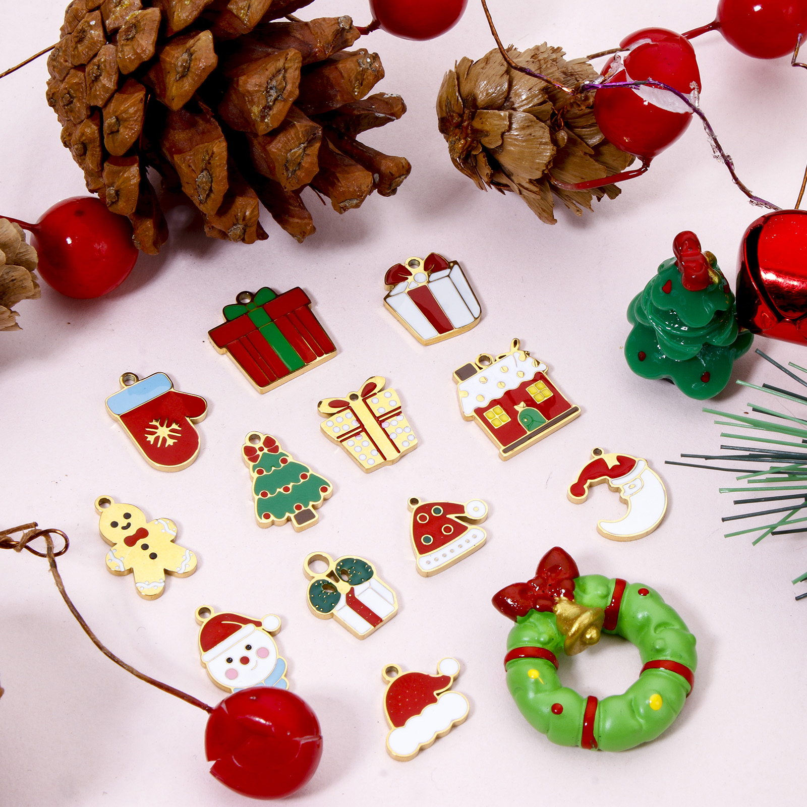 Picture of Vacuum Plating 304 Stainless Steel Christmas Charms Gold Plated Enamel
