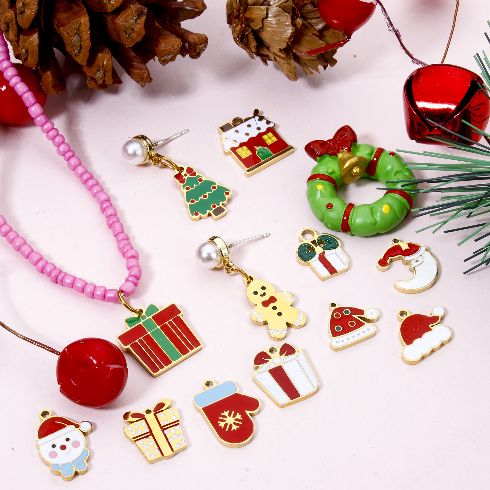 Picture of Vacuum Plating 304 Stainless Steel Christmas Charms Gold Plated Enamel
