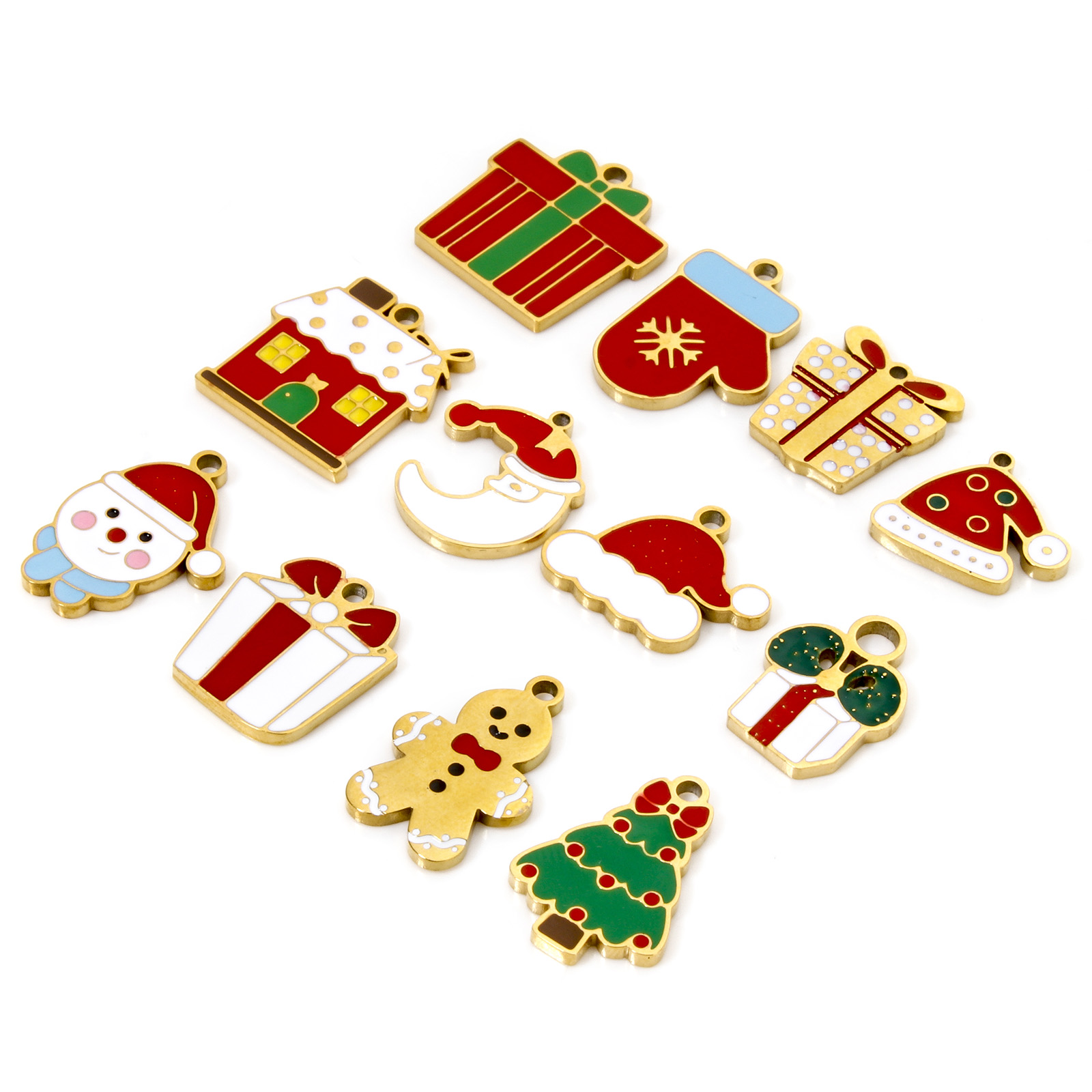 Picture of Vacuum Plating 304 Stainless Steel Christmas Charms Gold Plated Enamel