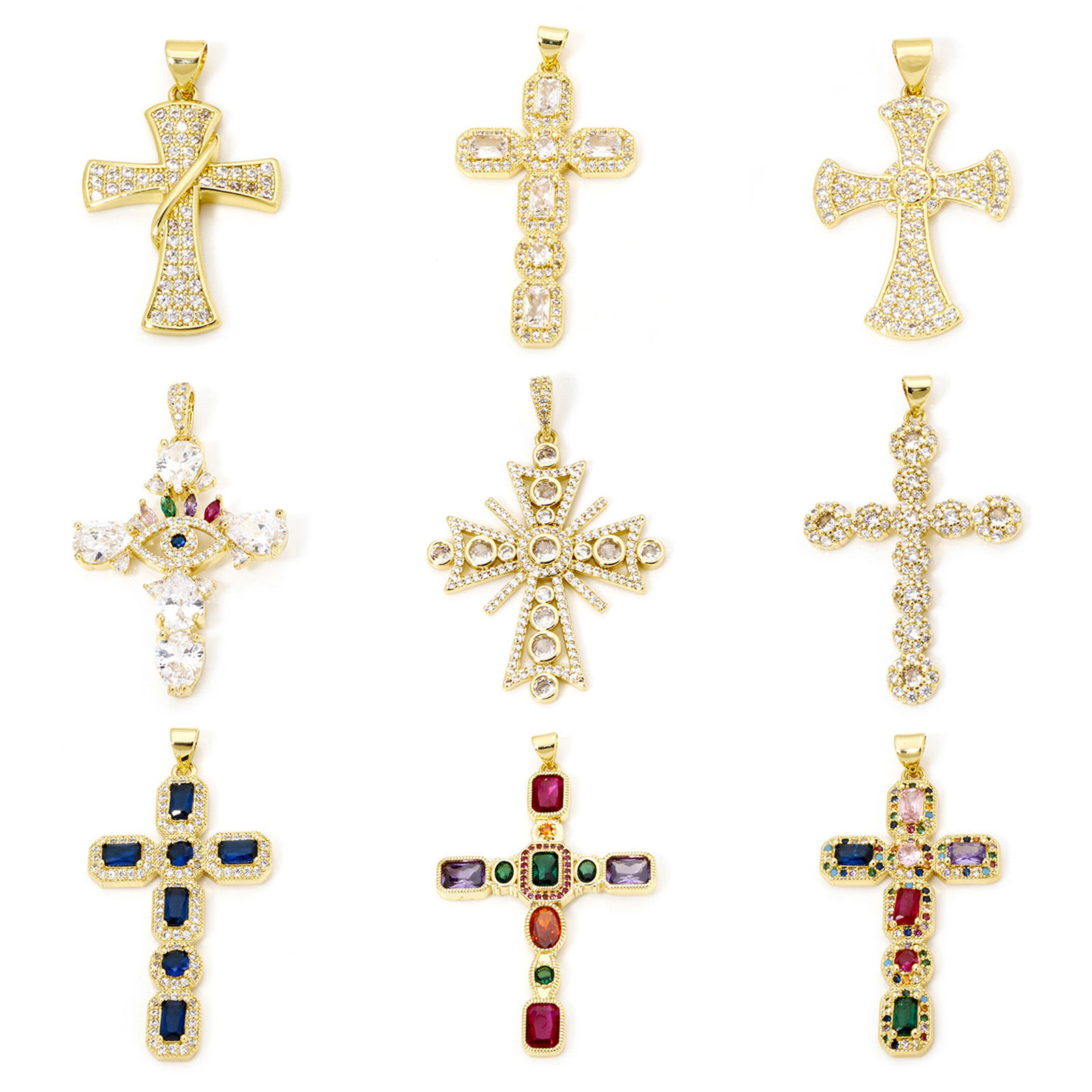 Imagen de 1 Unidad Respetuoso del Medio Ambiente Latón Religión Colgantes Cruz 18K Oro Real Chapado