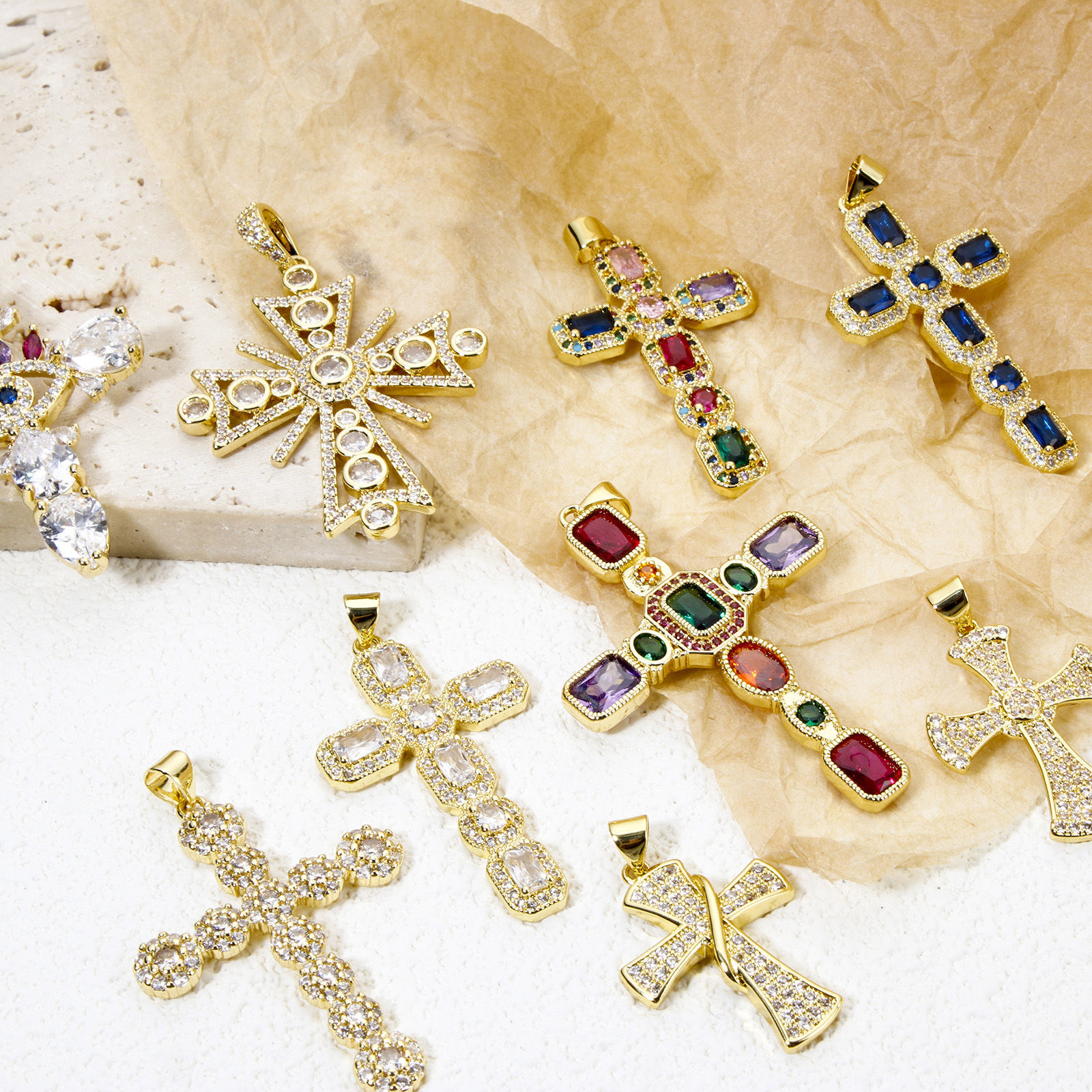 Imagen de 1 Unidad Respetuoso del Medio Ambiente Latón Religión Colgantes Cruz 18K Oro Real Chapado