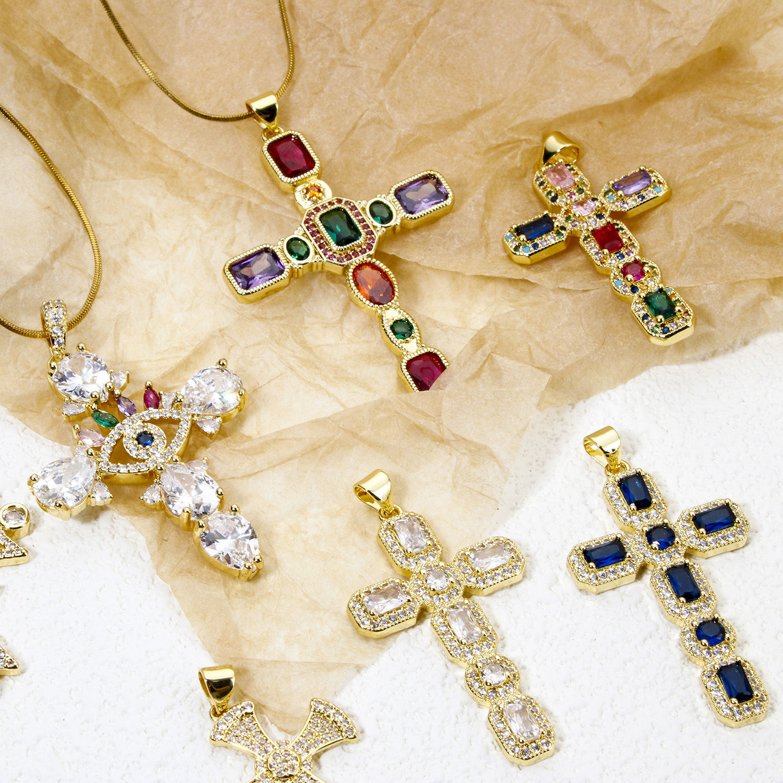 Imagen de 1 Unidad Respetuoso del Medio Ambiente Latón Religión Colgantes Cruz 18K Oro Real Chapado