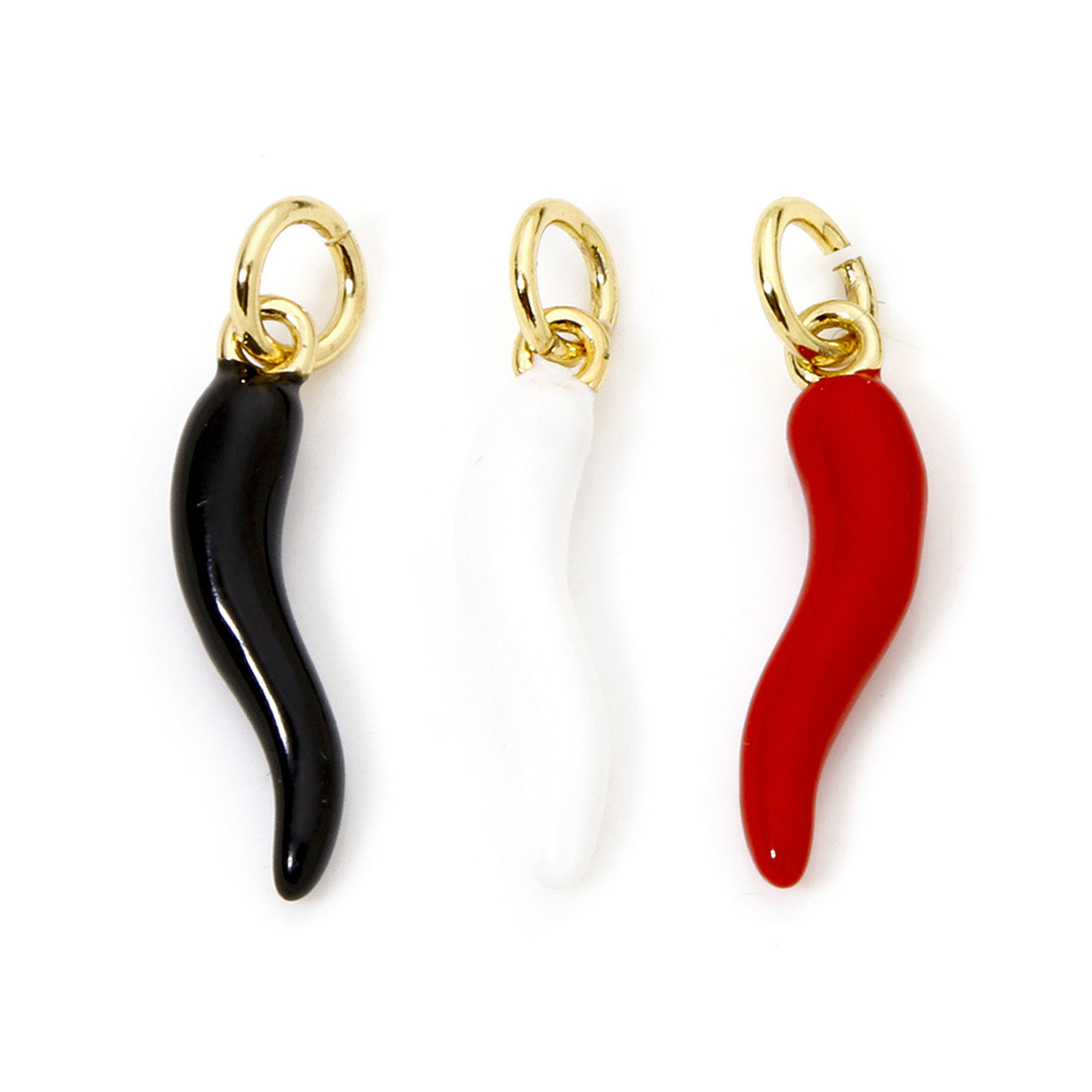 Picture of Eco-friendly Brass Charms 18K Real Gold Plated Multicolor Cornicello Italian Horn Chili Enamel 21mm x 4.5mm