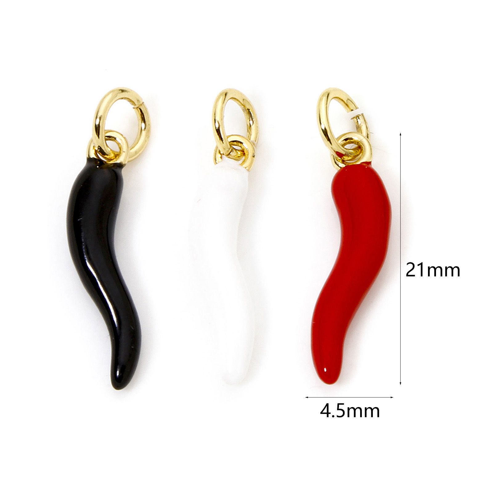Picture of Eco-friendly Brass Charms 18K Real Gold Plated Multicolor Cornicello Italian Horn Chili Enamel 21mm x 4.5mm