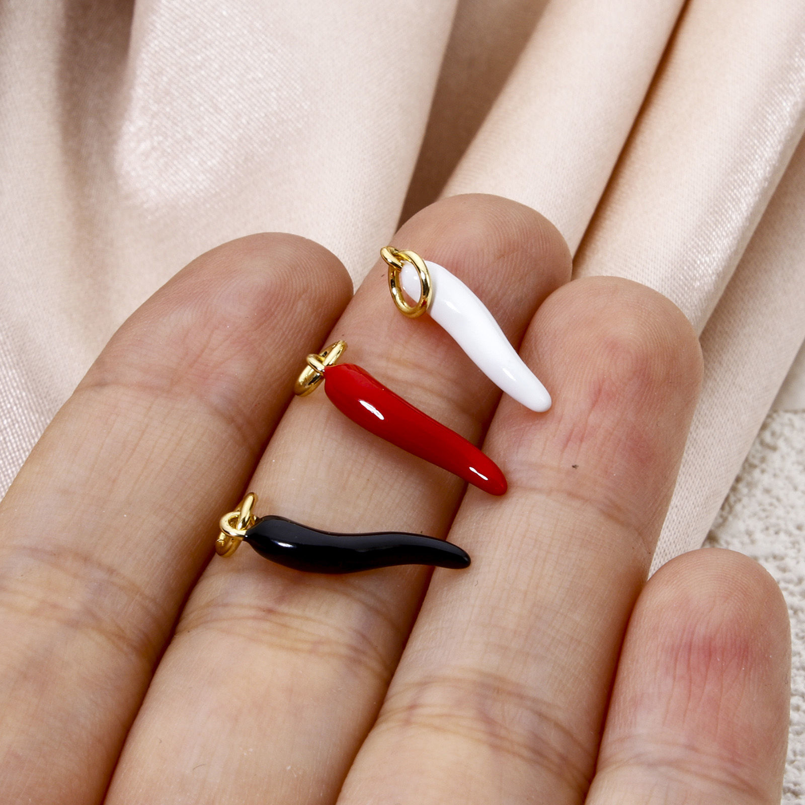 Picture of Eco-friendly Brass Charms 18K Real Gold Plated Multicolor Cornicello Italian Horn Chili Enamel 21mm x 4.5mm