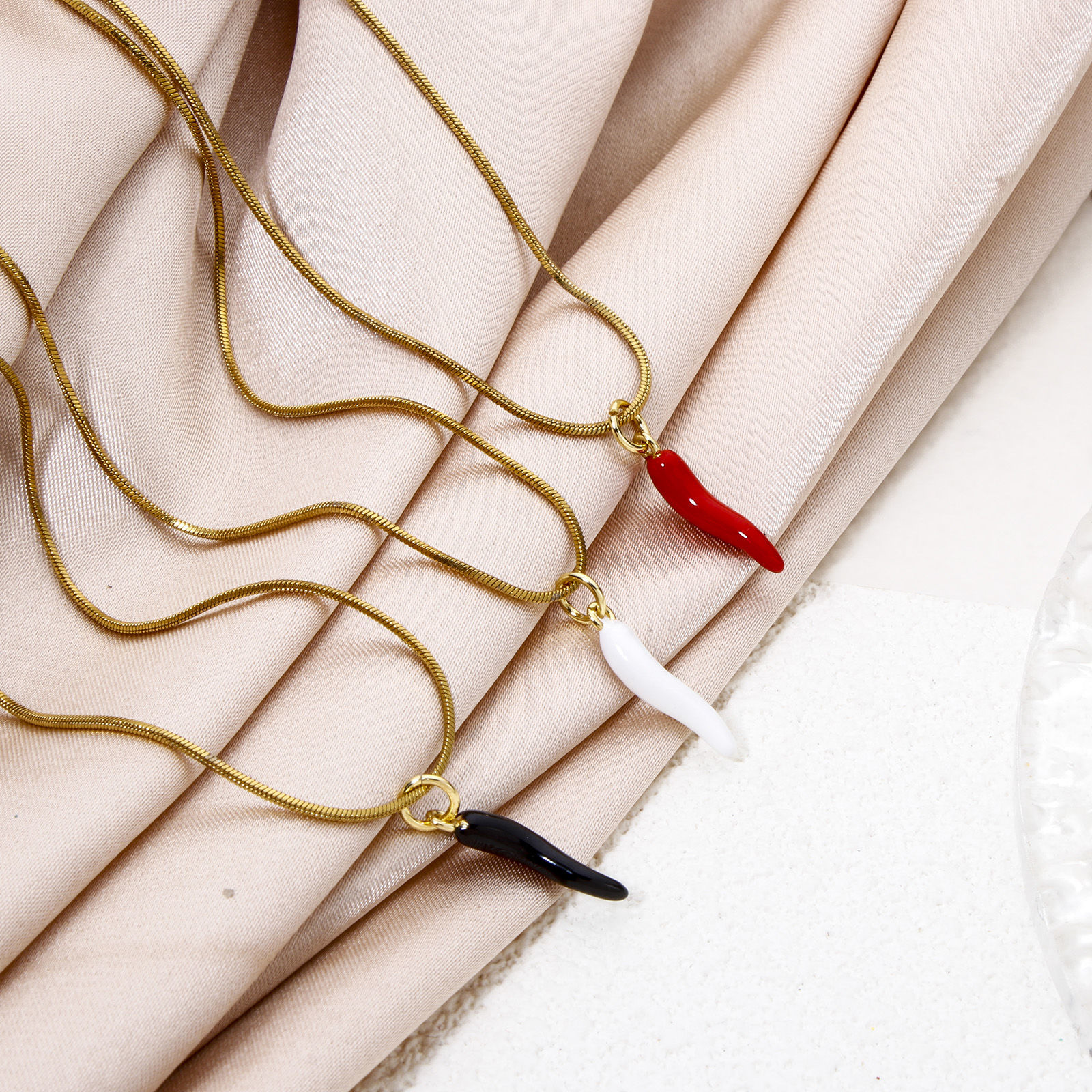 Picture of Eco-friendly Brass Charms 18K Real Gold Plated Multicolor Cornicello Italian Horn Chili Enamel 21mm x 4.5mm