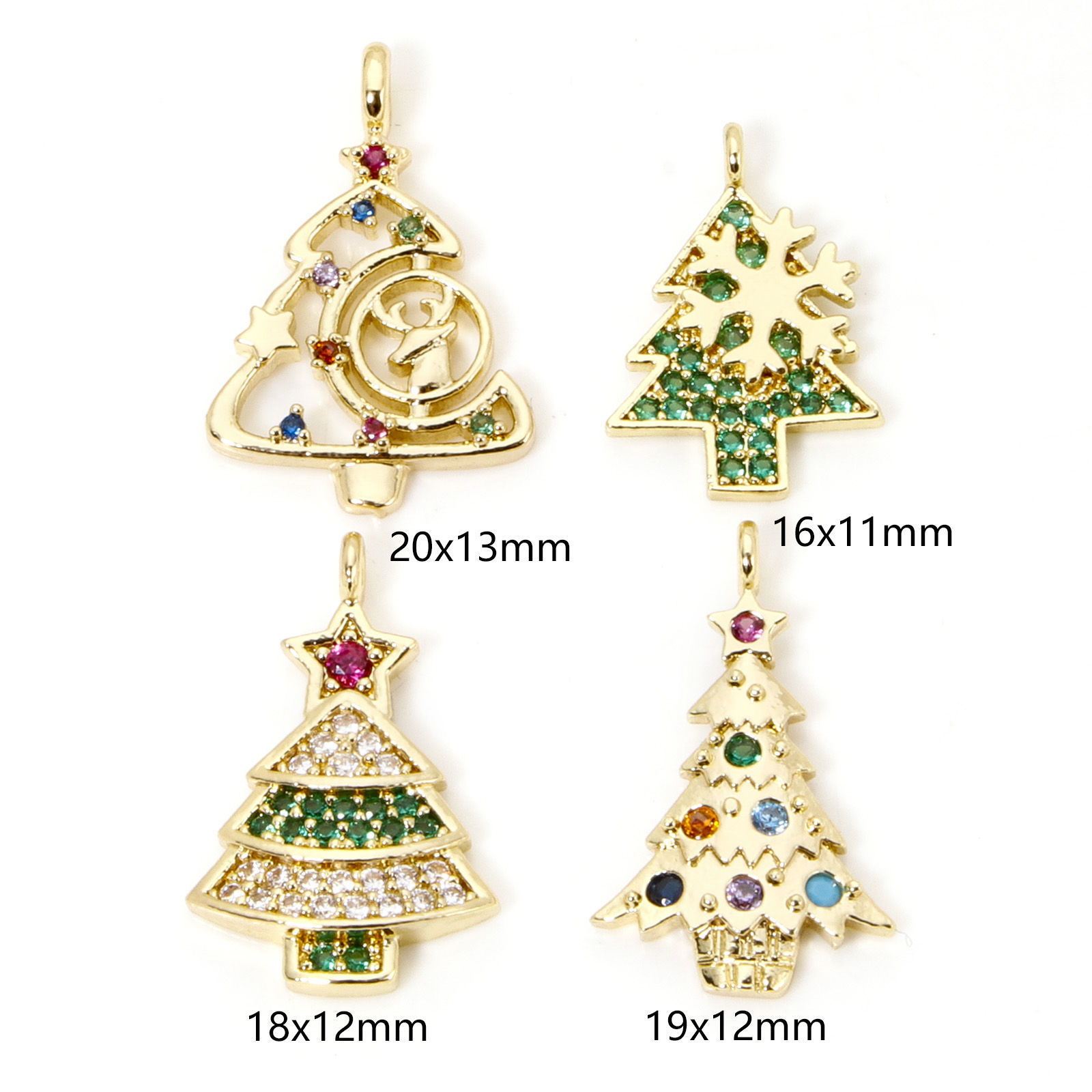 Imagen de 1 Unidad Latón Navidad Colgantes Árbol de Navidad Chapado en Oro de 18K Micro Pave