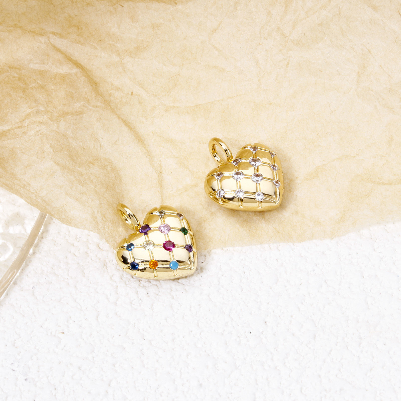 Imagen de 1 Unidad Latón día de San Valentín Colgantes Corazón Chapado en Oro de 18K Textura 17mm x 14mm