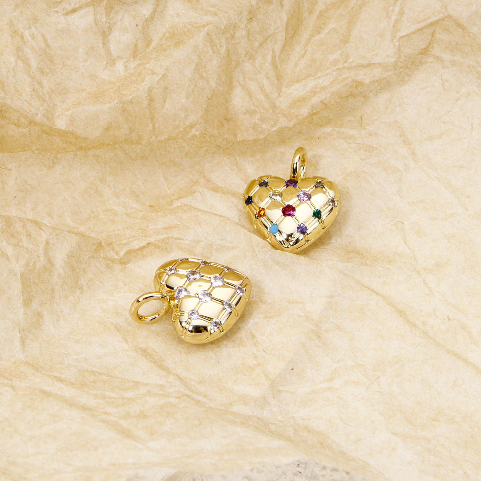 Imagen de 1 Unidad Latón día de San Valentín Colgantes Corazón Chapado en Oro de 18K Textura 17mm x 14mm