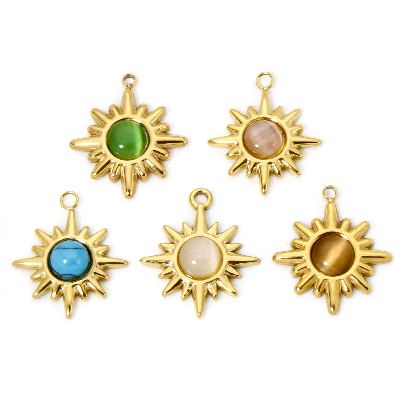 Bild von Umweltfreundliche Vakuumbeschichtung 304 Edelstahl Galaxis Charms Stern 18K Echtgold plattiert Bunt Mit synthetischen Edelstein Cabochons 21mm x 18mm