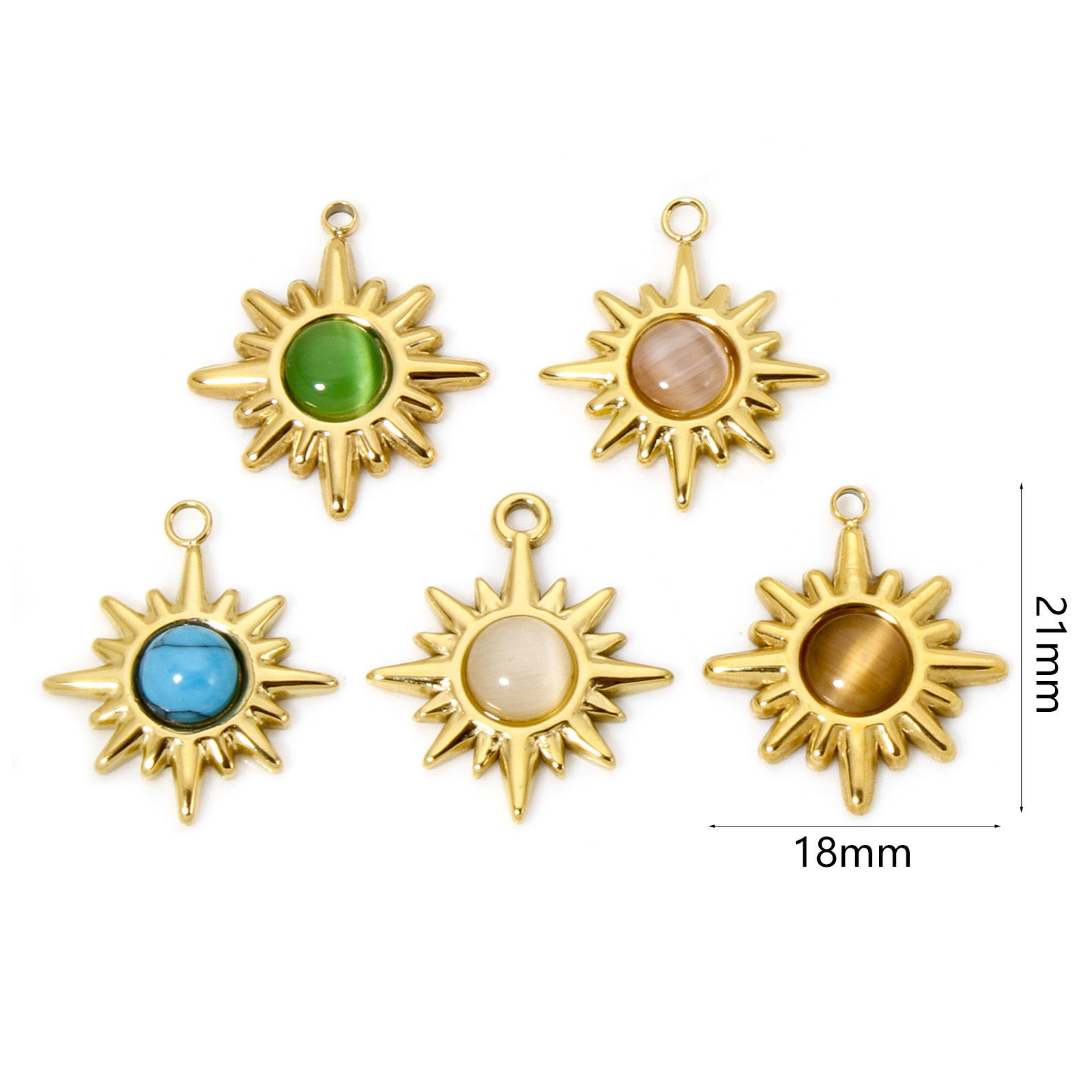 Bild von Umweltfreundliche Vakuumbeschichtung 304 Edelstahl Galaxis Charms Stern 18K Echtgold plattiert Bunt Mit synthetischen Edelstein Cabochons 21mm x 18mm