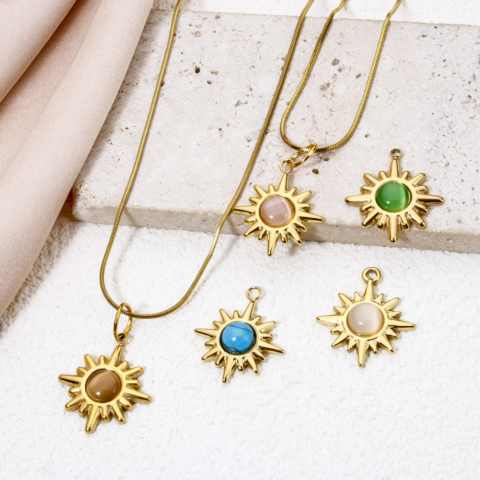 Bild von Umweltfreundliche Vakuumbeschichtung 304 Edelstahl Galaxis Charms Stern 18K Echtgold plattiert Bunt Mit synthetischen Edelstein Cabochons 21mm x 18mm