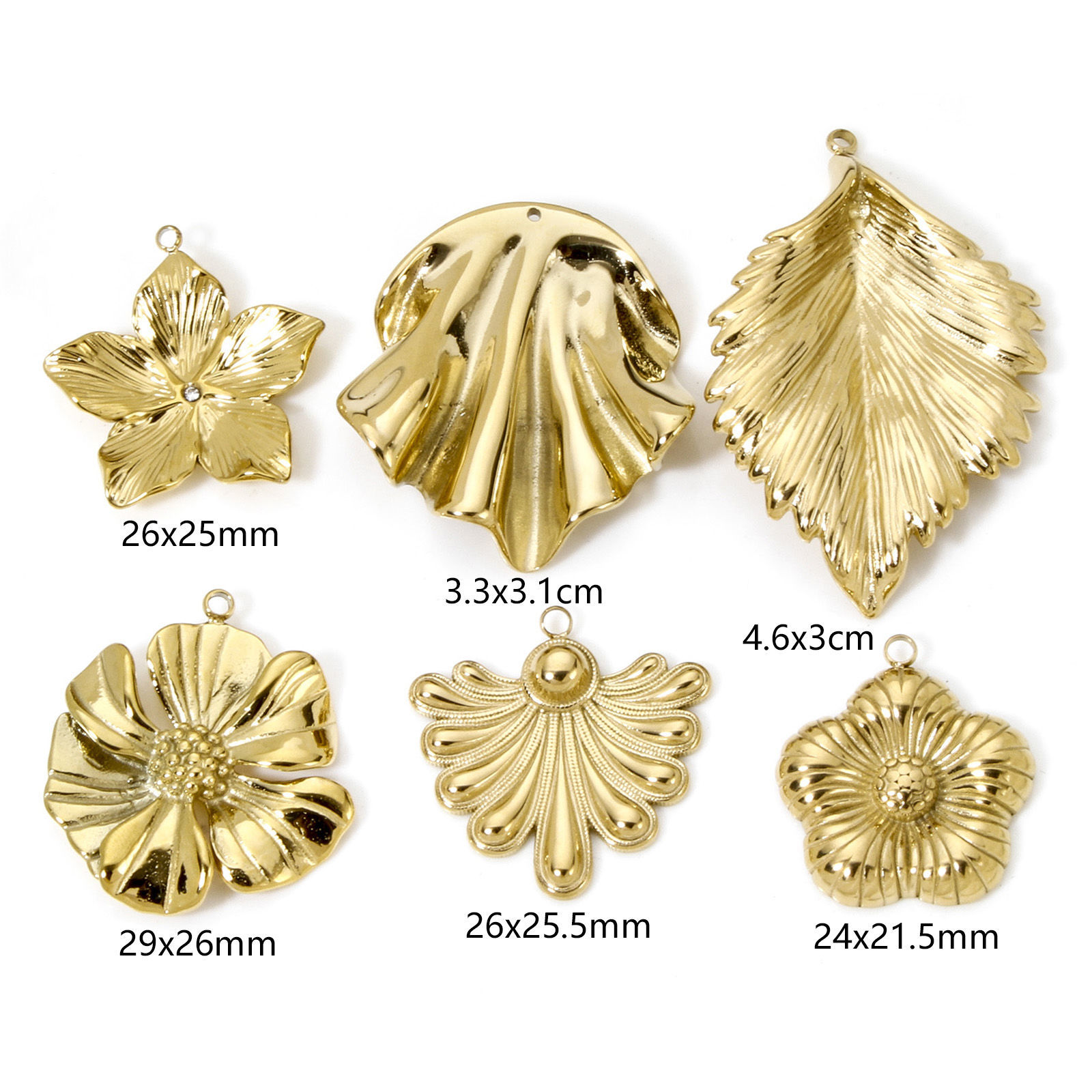 Picture of Eco-friendly Vacuum Plating 304 Stainless Steel Flora Collection Charms 14K Real Gold Plated Flower Leaf