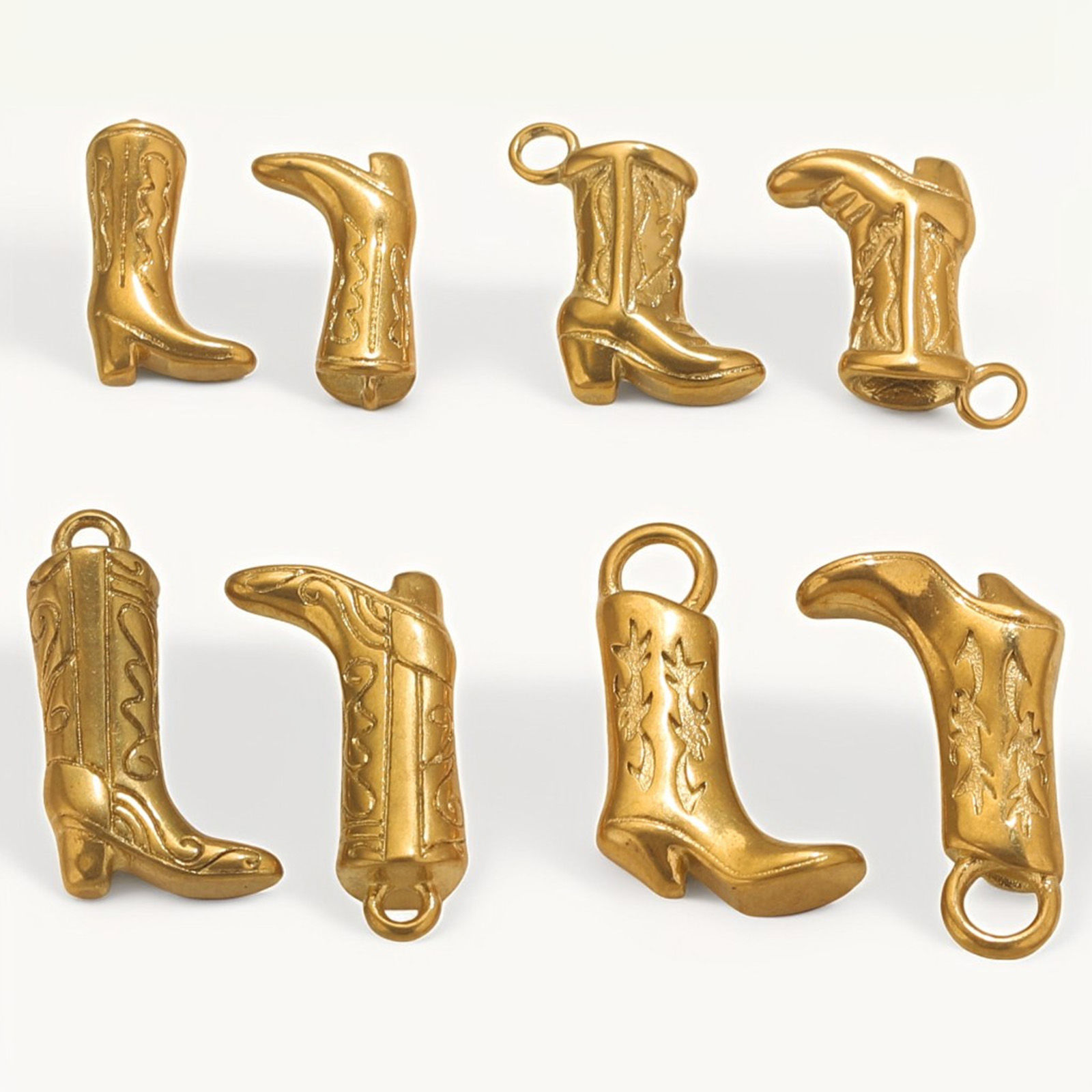 Image de 1 Pièce Breloques en 304 Acier Inoxydable Cowboy de l'Ouest Boots Motif Sculpté 3D