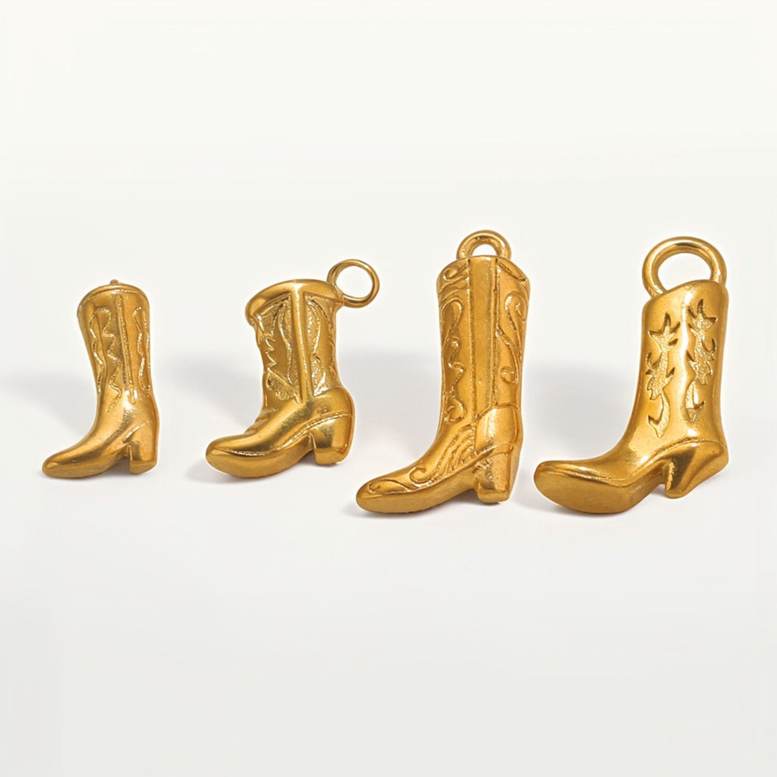 Image de 1 Pièce Breloques en 304 Acier Inoxydable Cowboy de l'Ouest Boots Motif Sculpté 3D