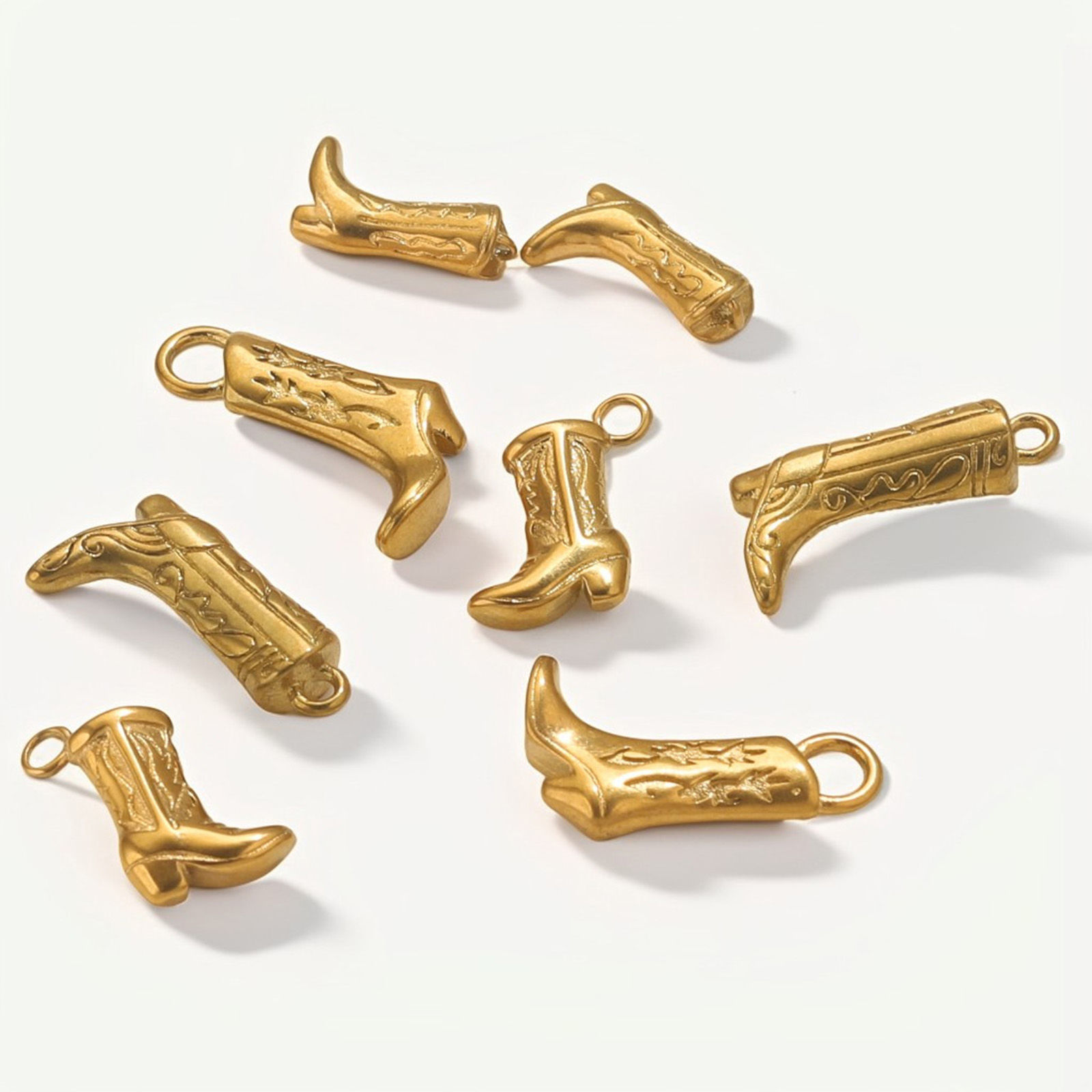 Image de 1 Pièce Breloques en 304 Acier Inoxydable Cowboy de l'Ouest Boots Motif Sculpté 3D