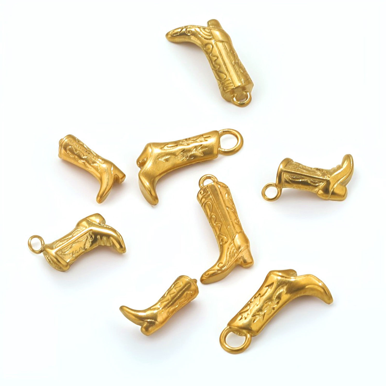 Image de 1 Pièce Breloques en 304 Acier Inoxydable Cowboy de l'Ouest Boots Motif Sculpté 3D