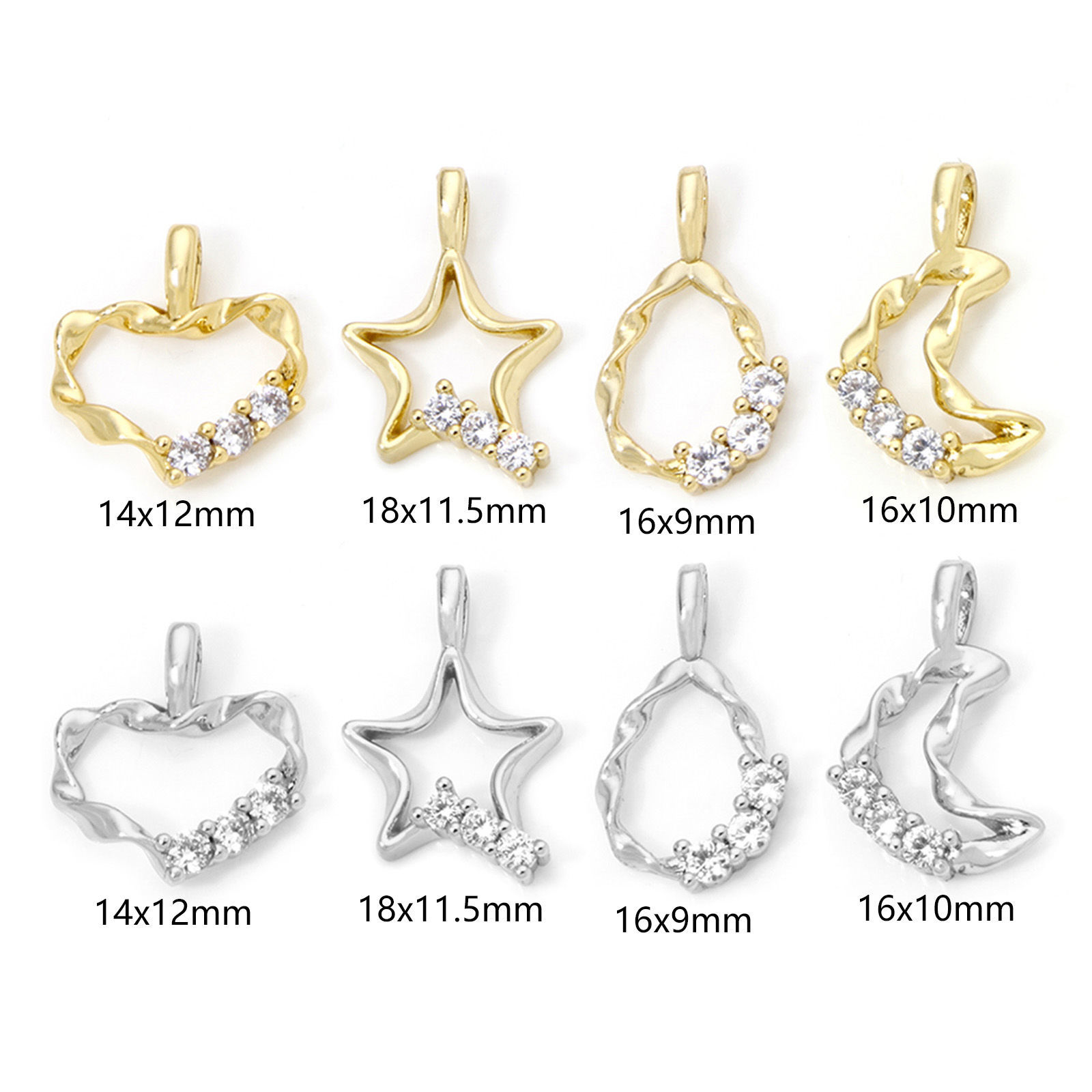 Picture of Eco-friendly Brass Charms Real Gold Plated Clear Cubic Zirconia