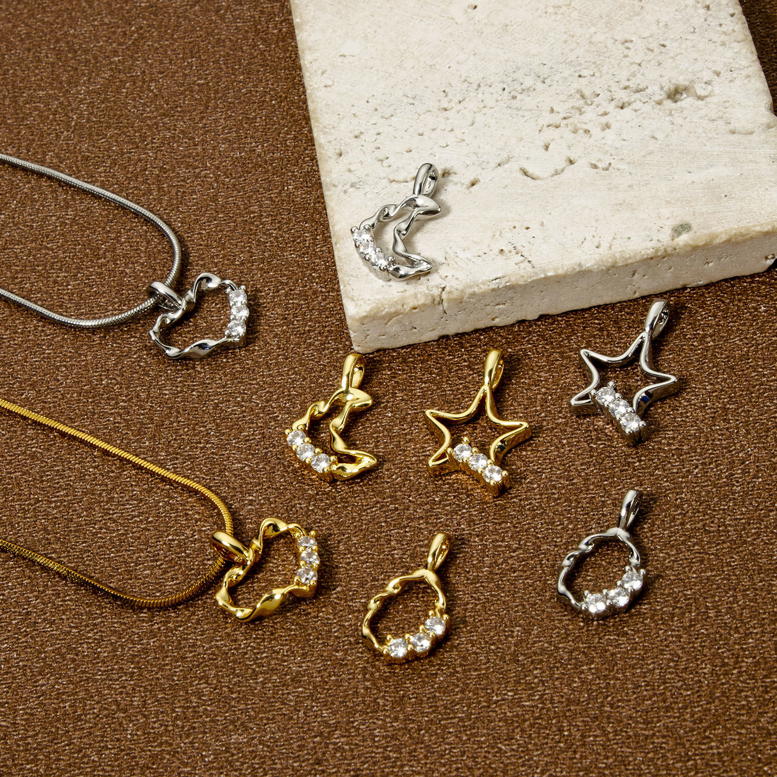Picture of Eco-friendly Brass Charms Real Gold Plated Clear Cubic Zirconia