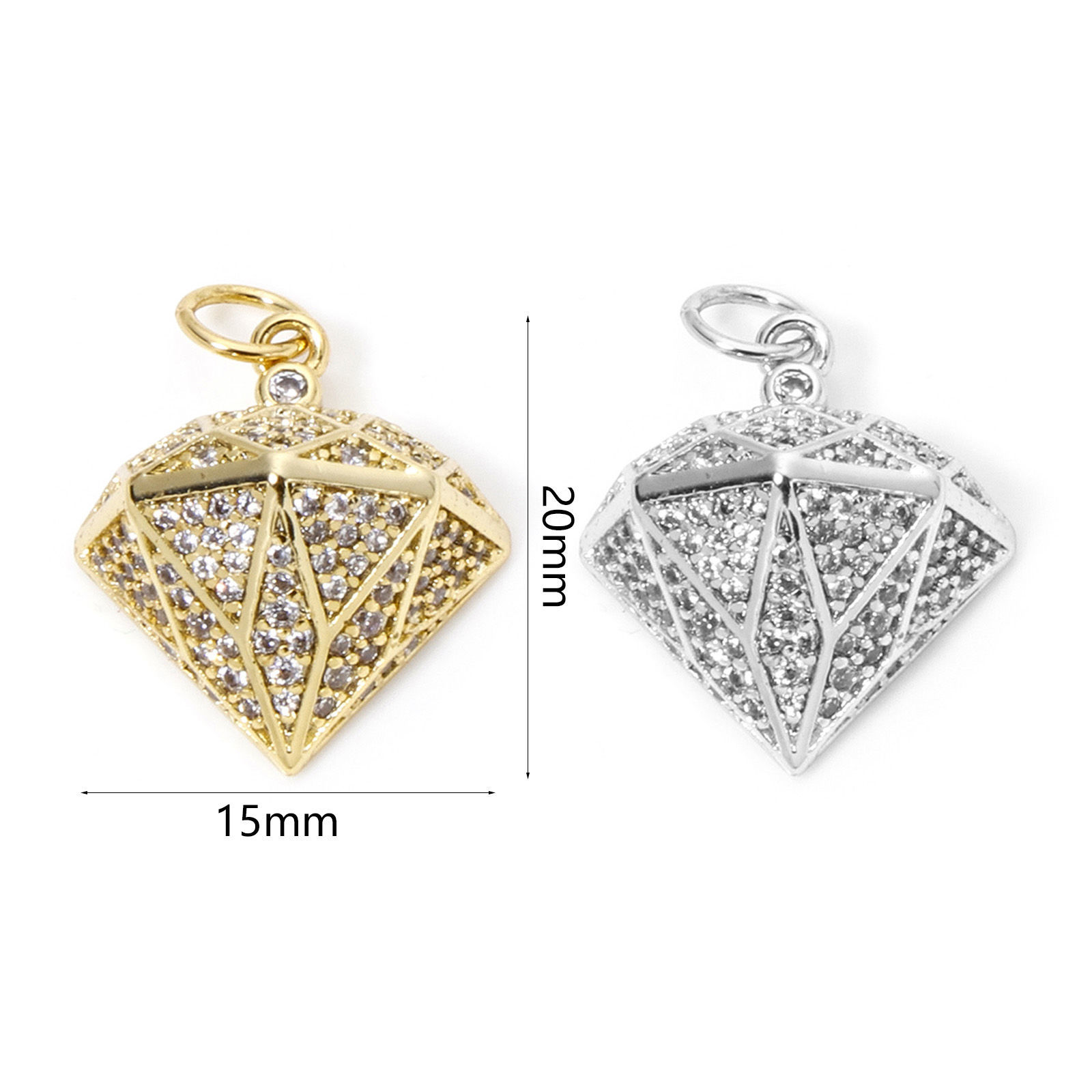 Изображение 1 ШТ Экологичный Латунь Бижутерия усыпанная мелким фианит Подвески Алмаз настоящее золото с покрытием Прозрачный Искусственный Циркон 20мм x 15мм