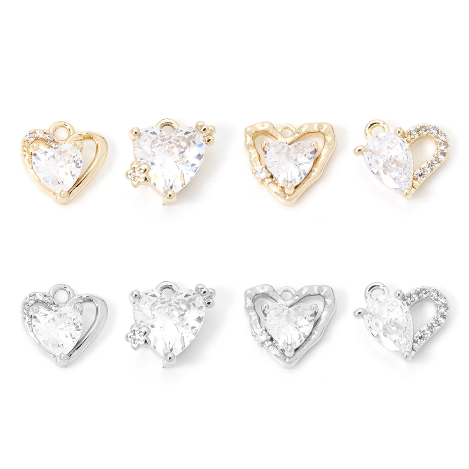 Picture of Eco-friendly Brass Valentine's Day Charms Real Gold Plated Heart Clear Cubic Zirconia