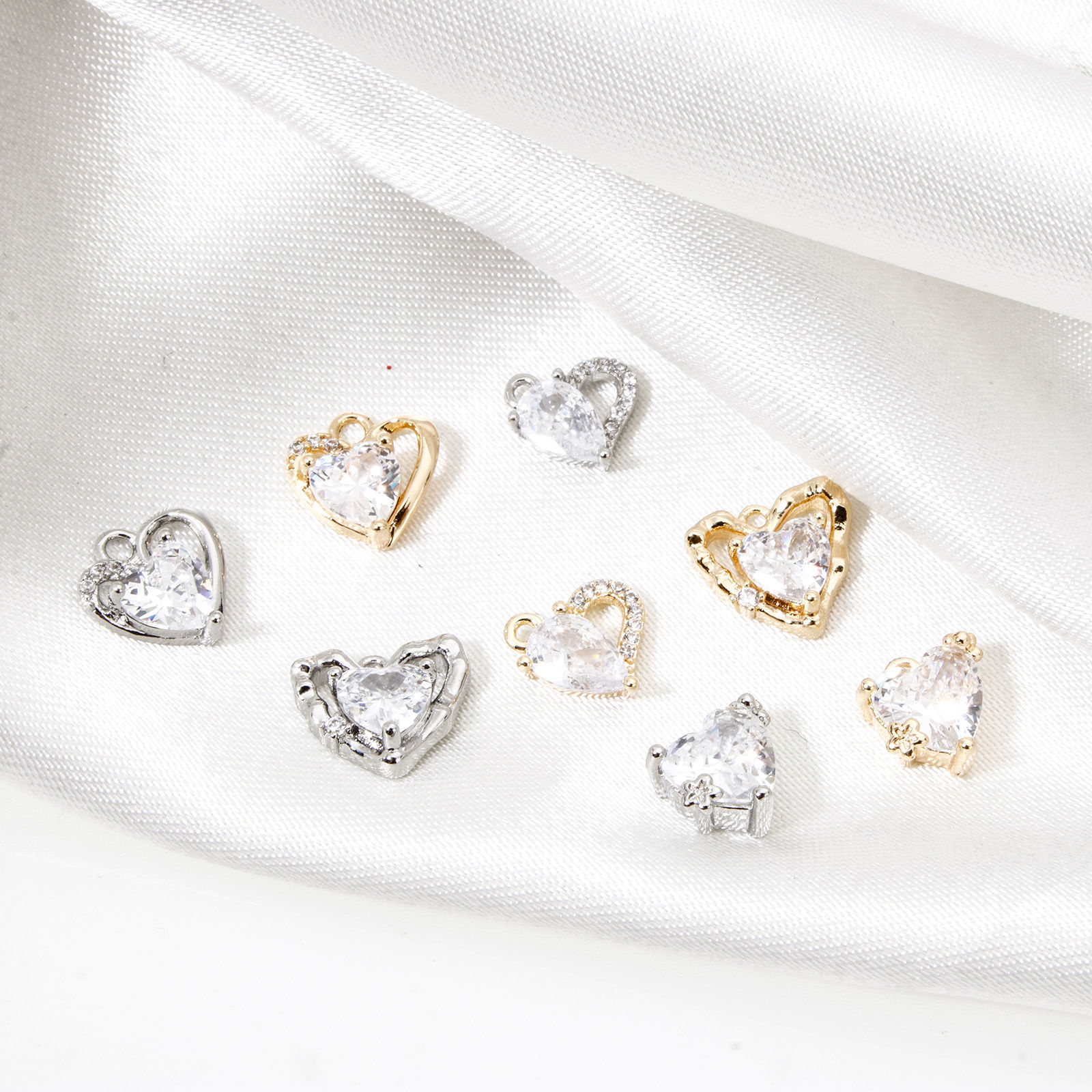 Picture of Eco-friendly Brass Valentine's Day Charms Real Gold Plated Heart Clear Cubic Zirconia