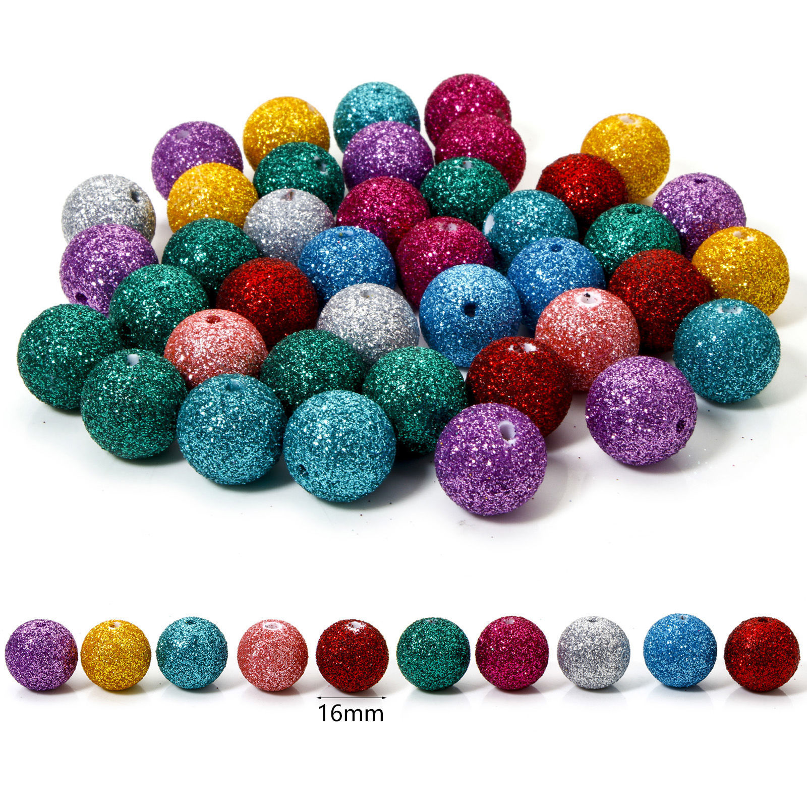 Picture of Acrylic Christmas Beads For DIY Jewelry Making Multicolor Round Glitter About 16mm Dia.
