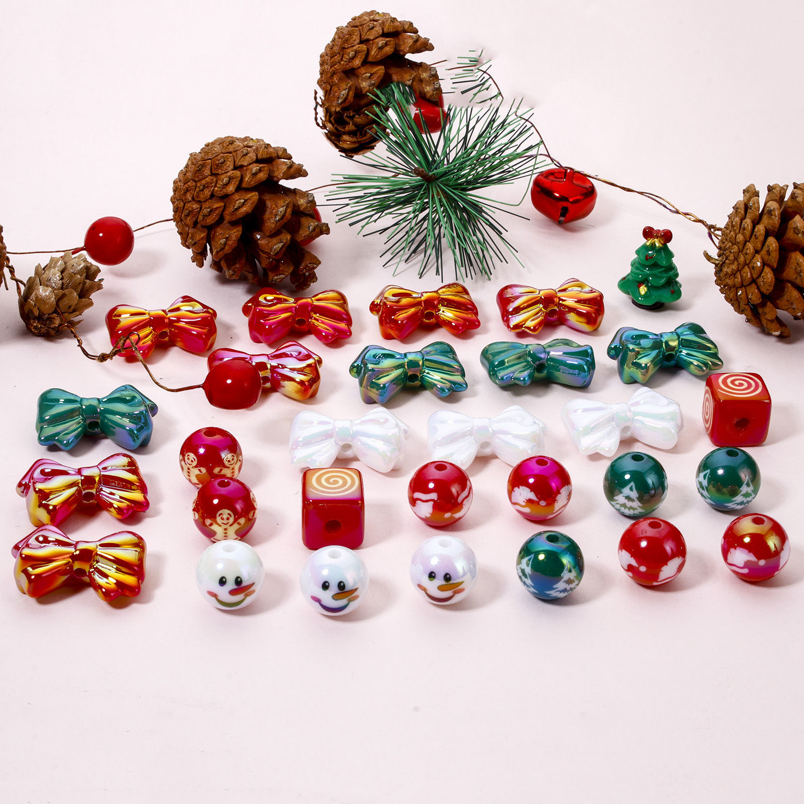 Picture of Acrylic Christmas Beads For DIY Jewelry Making At Random Mixed Color Bowknot Round