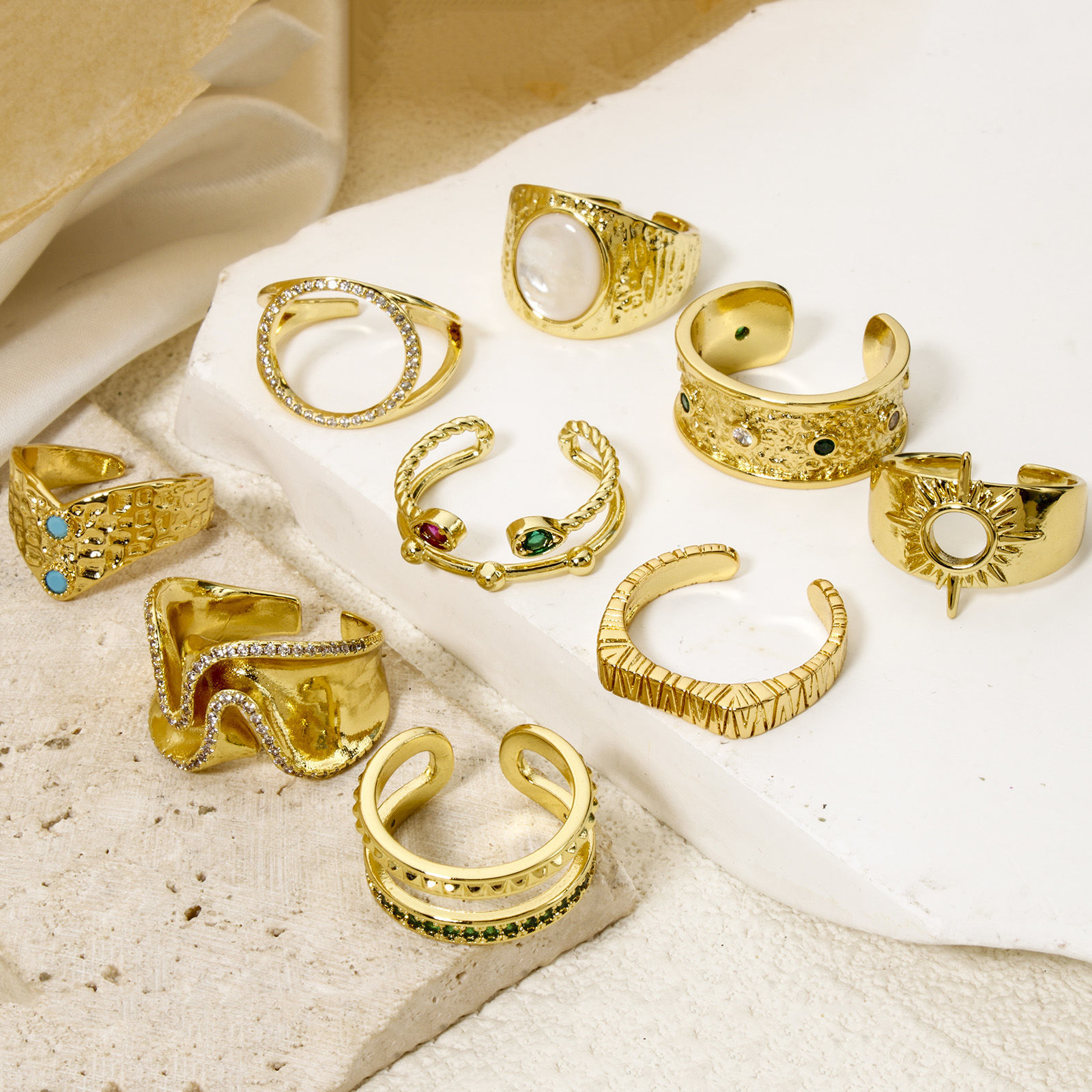 Picture of Eco-friendly Ins Style Stylish 18K Real Gold Plated Brass Open Rings For Women