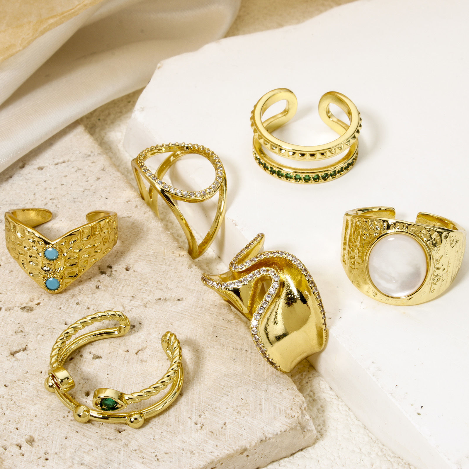 Picture of Eco-friendly Ins Style Stylish 18K Real Gold Plated Brass Open Rings For Women