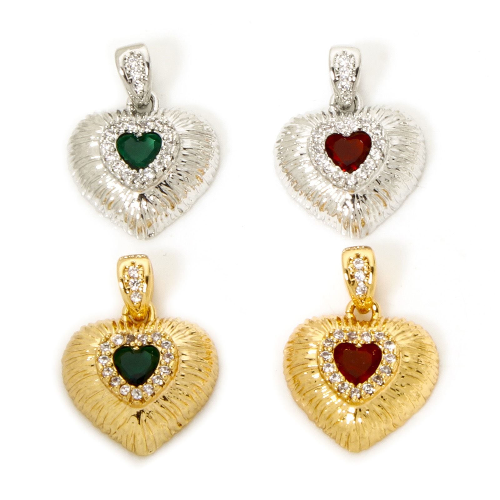 Изображение 2 ШТ Латунь День святого Валентина Подвески Сердце Разноцветный Текстура Бижутерия усыпанная мелким фианит Прозрачный Искусственный Циркон 20мм x 15мм