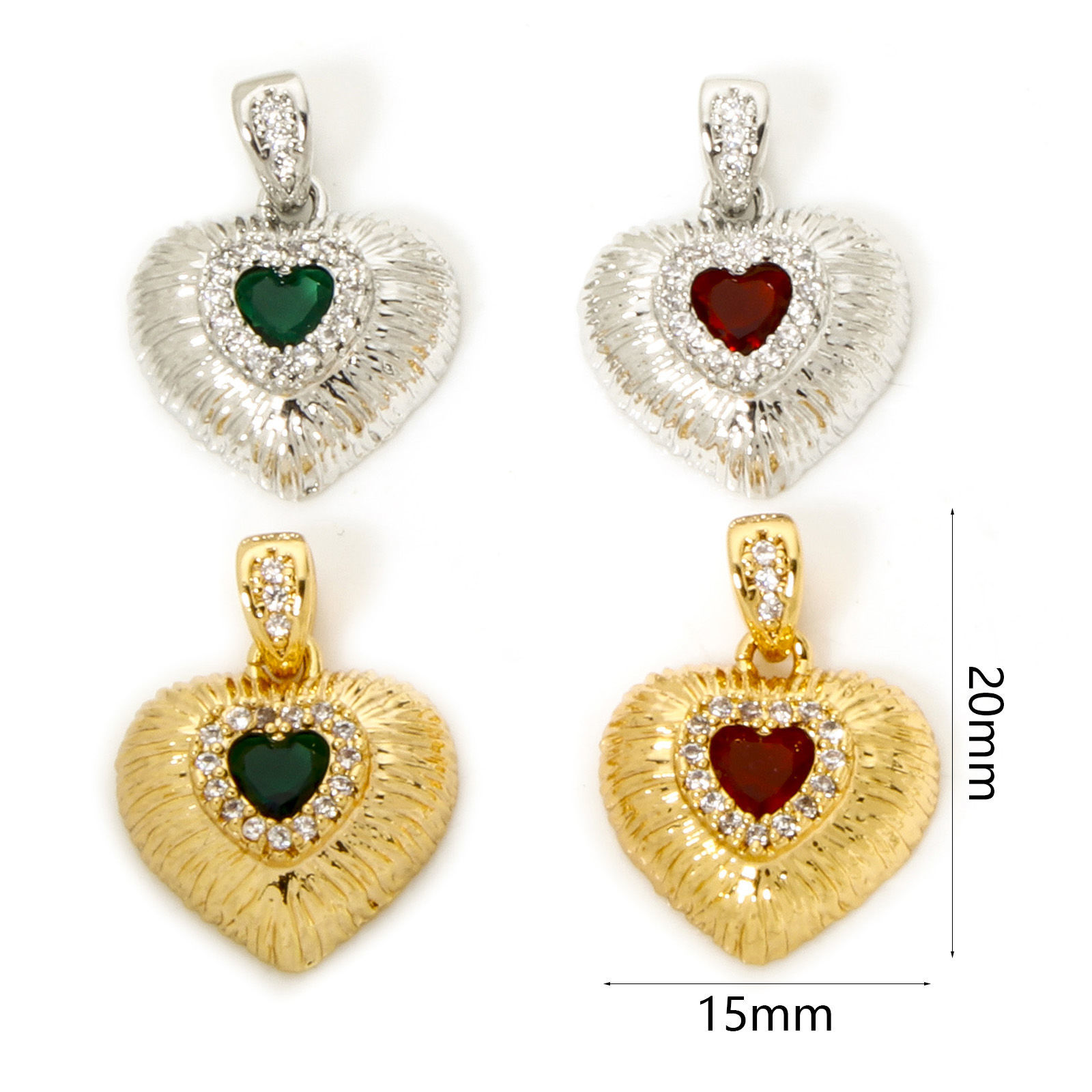 Изображение 2 ШТ Латунь День святого Валентина Подвески Сердце Разноцветный Текстура Бижутерия усыпанная мелким фианит Прозрачный Искусственный Циркон 20мм x 15мм