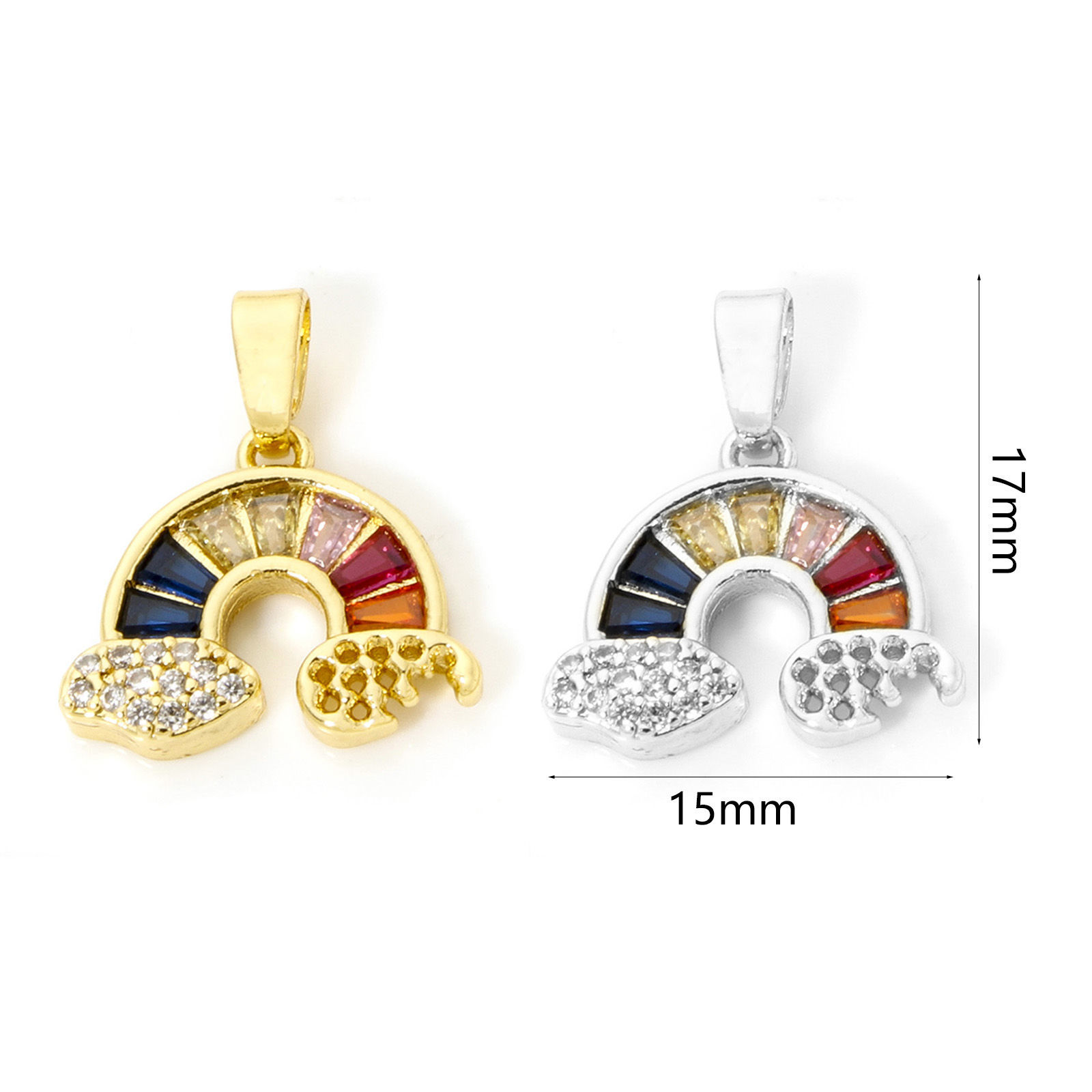 Imagen de 1 Unidad Latón Colección Meteorológica Colgantes Charms Arco Iris Multicolor Micro Pave Claro Circón Artificial Multicolor Rhinestone 17mm x 15mm