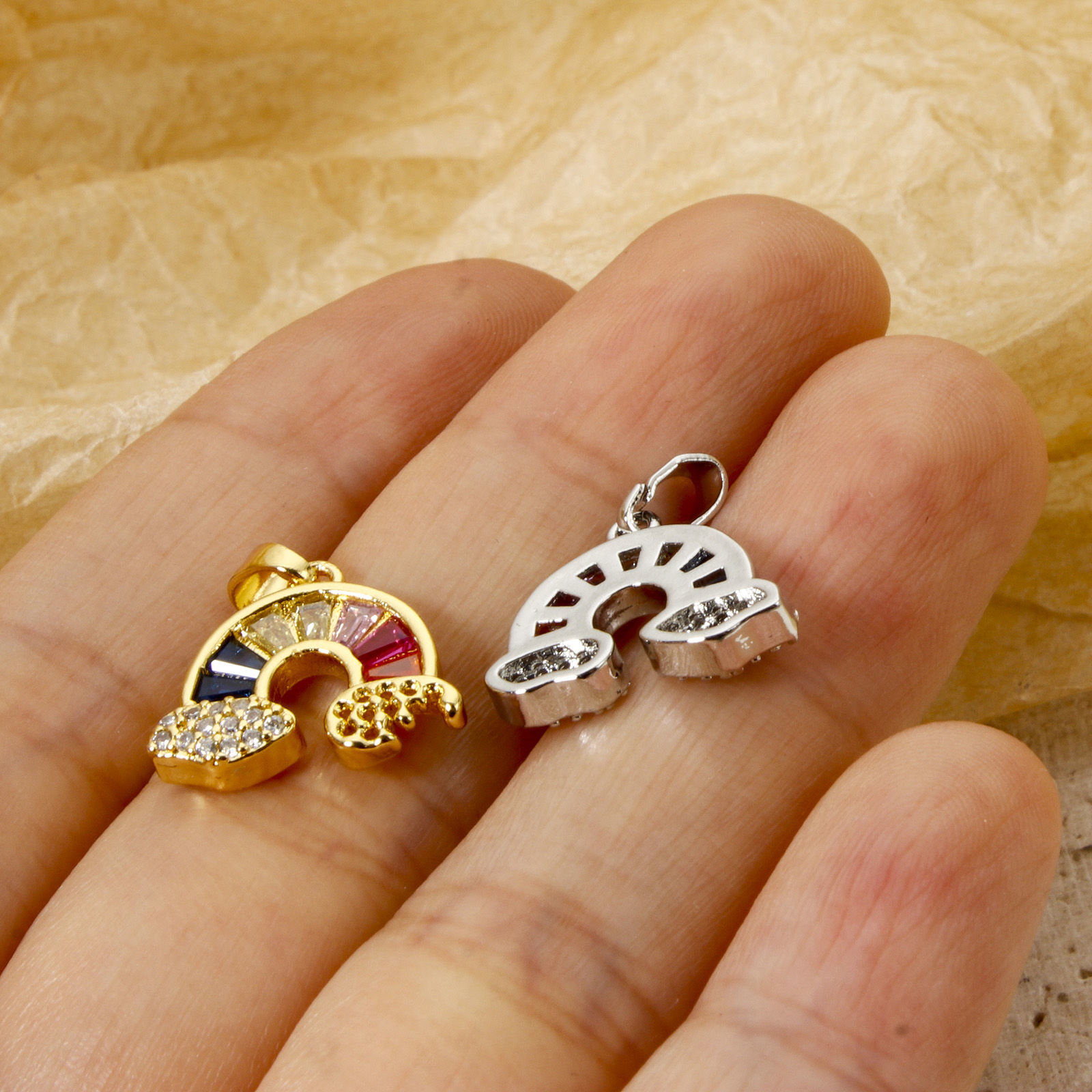 Imagen de 1 Unidad Latón Colección Meteorológica Colgantes Charms Arco Iris Multicolor Micro Pave Claro Circón Artificial Multicolor Rhinestone 17mm x 15mm