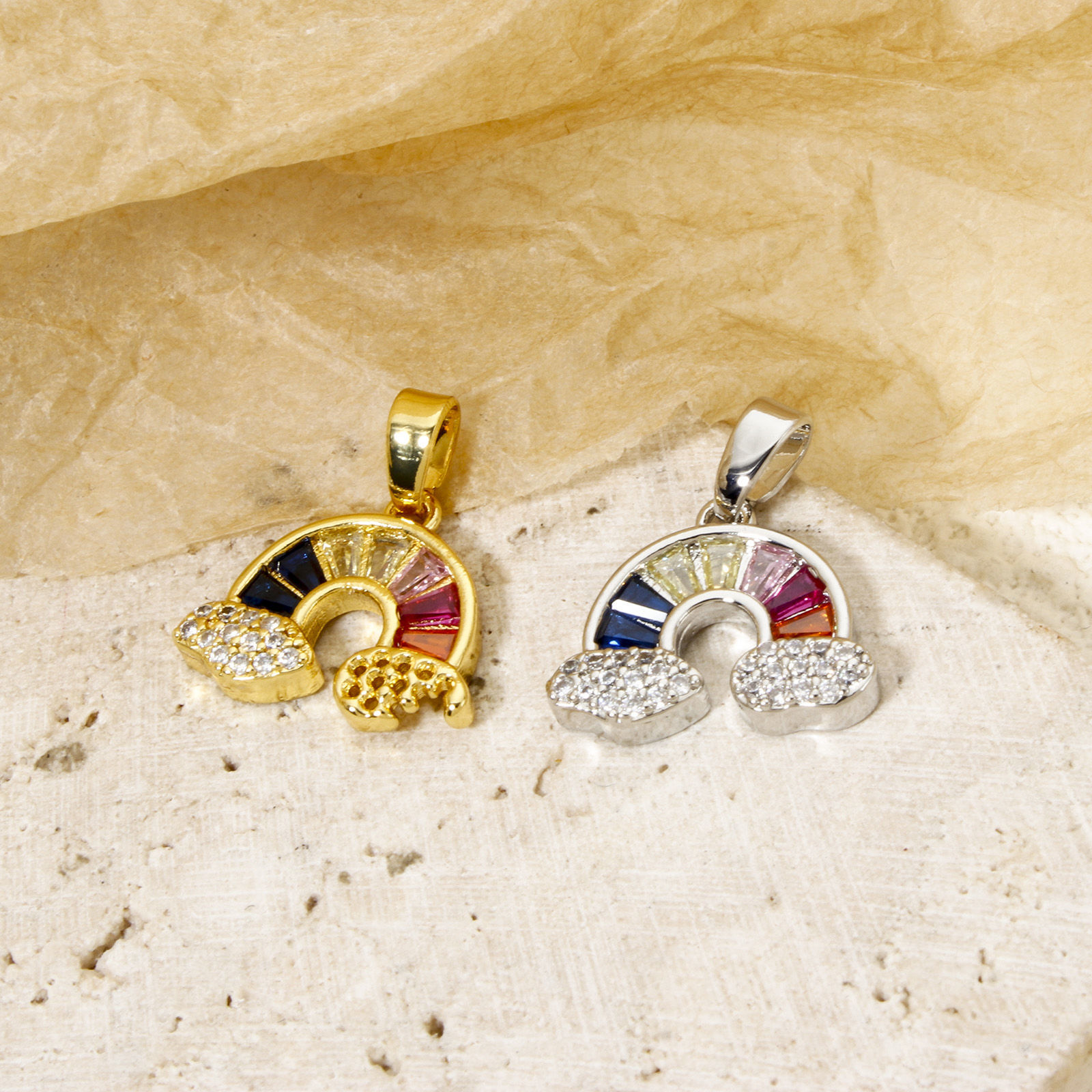 Imagen de 1 Unidad Latón Colección Meteorológica Colgantes Charms Arco Iris Multicolor Micro Pave Claro Circón Artificial Multicolor Rhinestone 17mm x 15mm