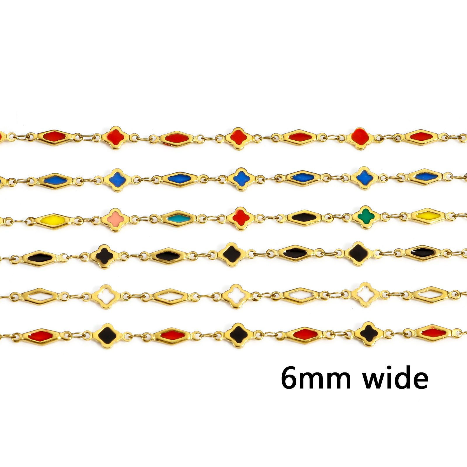 Imagen de 10 M Enchapado al Vacío 304 Acero Inoxidable Cadena de Eslabones Hechos a Mano Para Accesorios Hechos a Mano para Hacer Joyas Geométrico Chapado en Oro Esmalte de Doble Cara 6mm