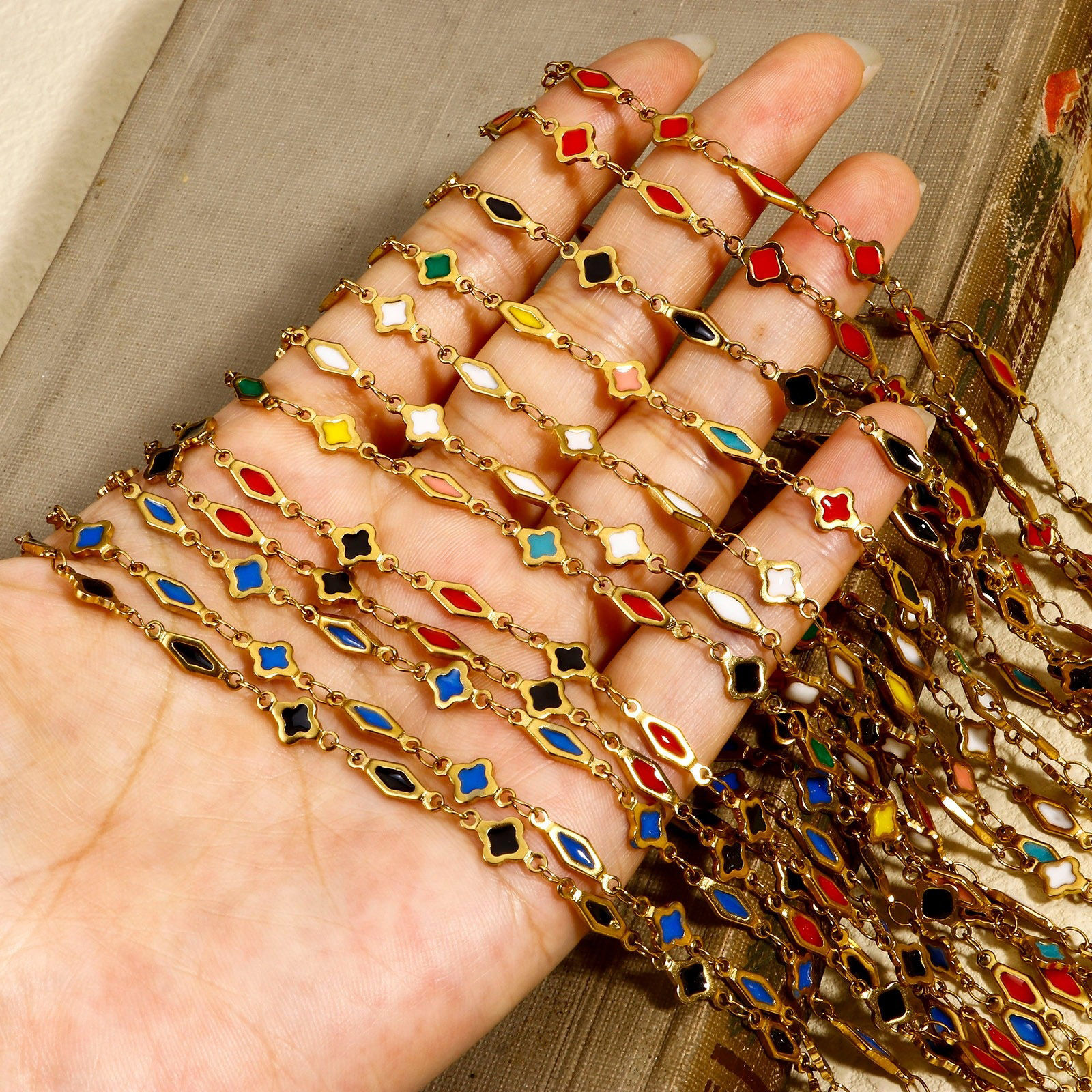 Imagen de 10 M Enchapado al Vacío 304 Acero Inoxidable Cadena de Eslabones Hechos a Mano Para Accesorios Hechos a Mano para Hacer Joyas Geométrico Chapado en Oro Esmalte de Doble Cara 6mm