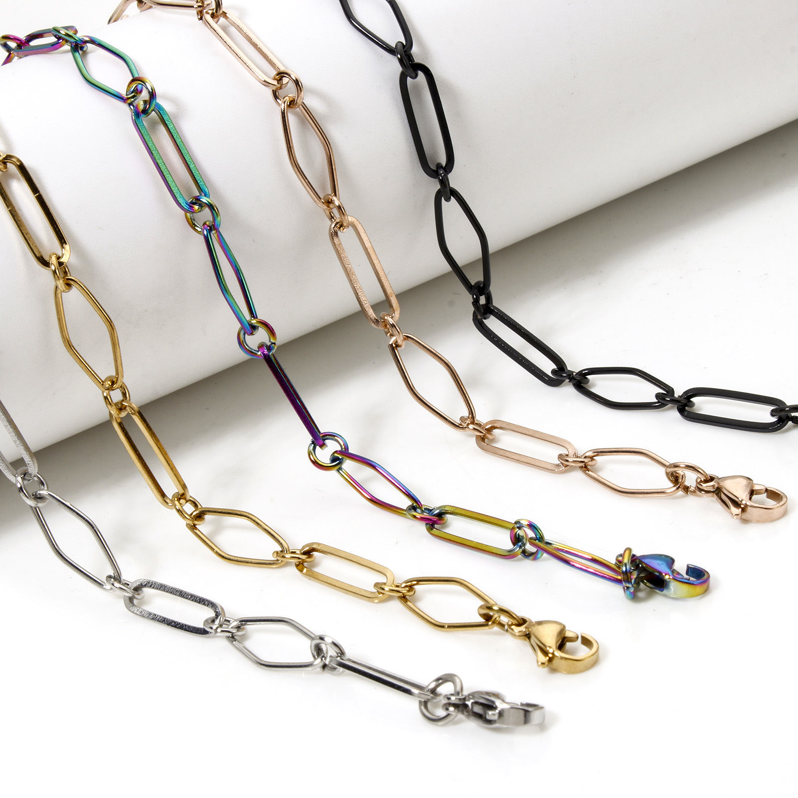 Imagen de 1 Unidad 304 Acero Inoxidable Cadena de Eslabones Hechos a Mano Collares Con Broche de Langosta y Extensor Cadena 40cm longitud