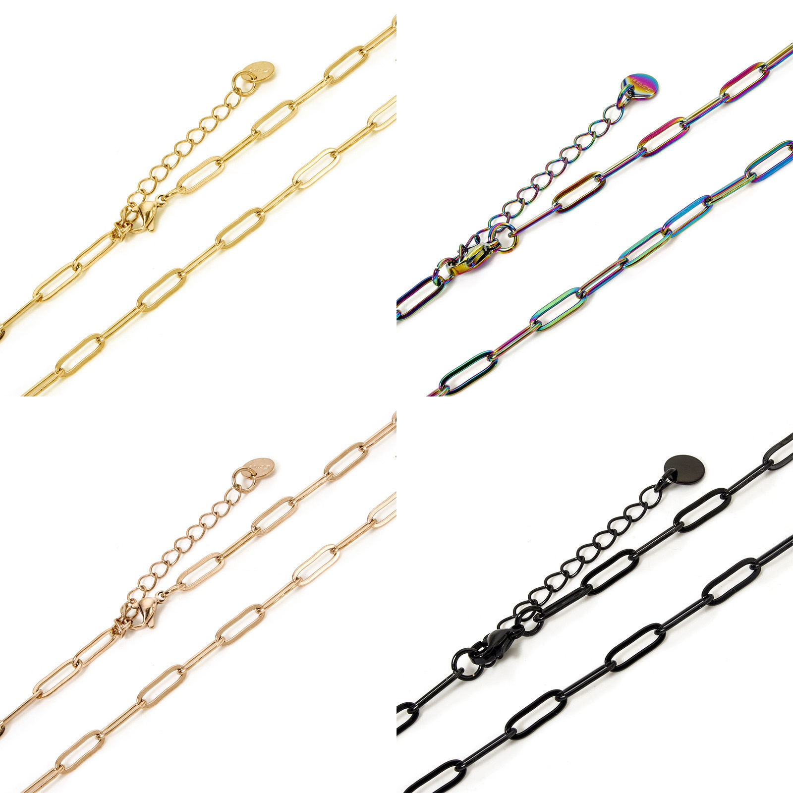 Picture of 304 Stainless Steel Paperclip Chain Necklace For DIY Jewelry Making With Lobster Claw Clasp And Extender Chain 40cm(15.7") long, Chain Size: 4mm