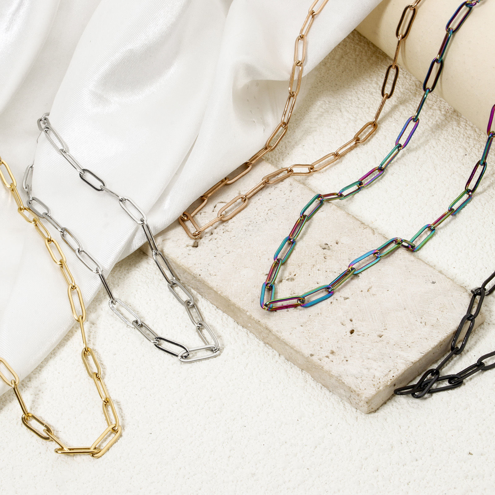 Picture of 304 Stainless Steel Paperclip Chain Necklace For DIY Jewelry Making With Lobster Claw Clasp And Extender Chain 40cm(15.7") long, Chain Size: 4mm