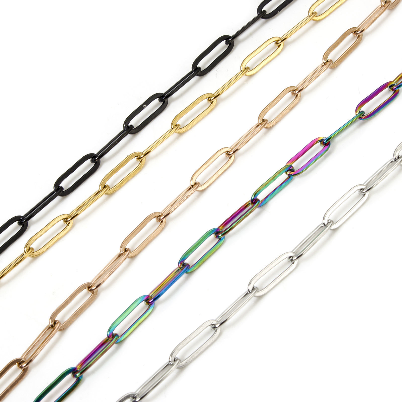 Picture of 304 Stainless Steel Paperclip Chain Necklace For DIY Jewelry Making With Lobster Claw Clasp And Extender Chain 40cm(15.7") long, Chain Size: 4mm