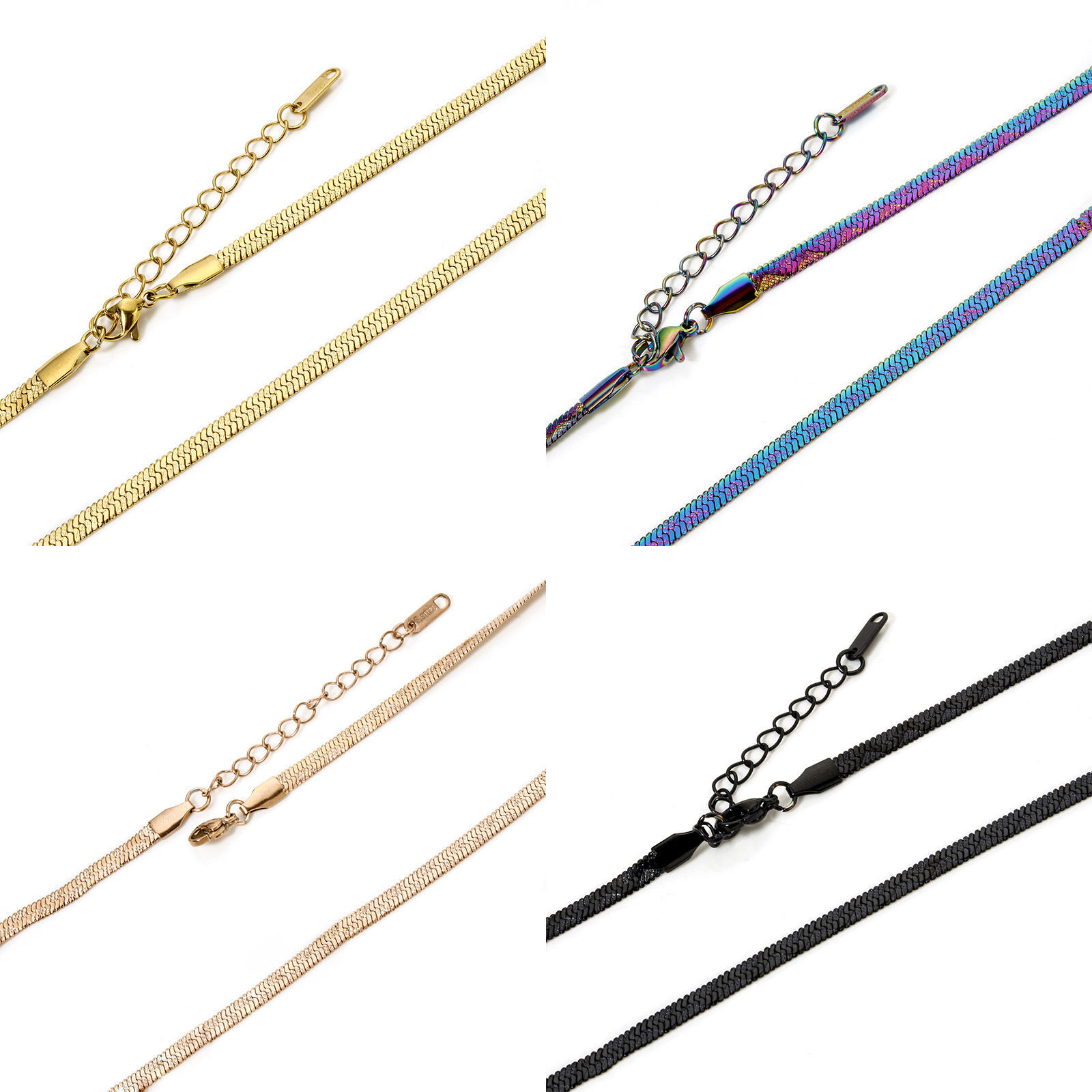 Imagen de 1 Unidad 304 Acero Inoxidable Cadena de Serpiente Plana Collares Con Broche de Langosta y Extensor Cadena 40cm longitud, Cadena: 4mm