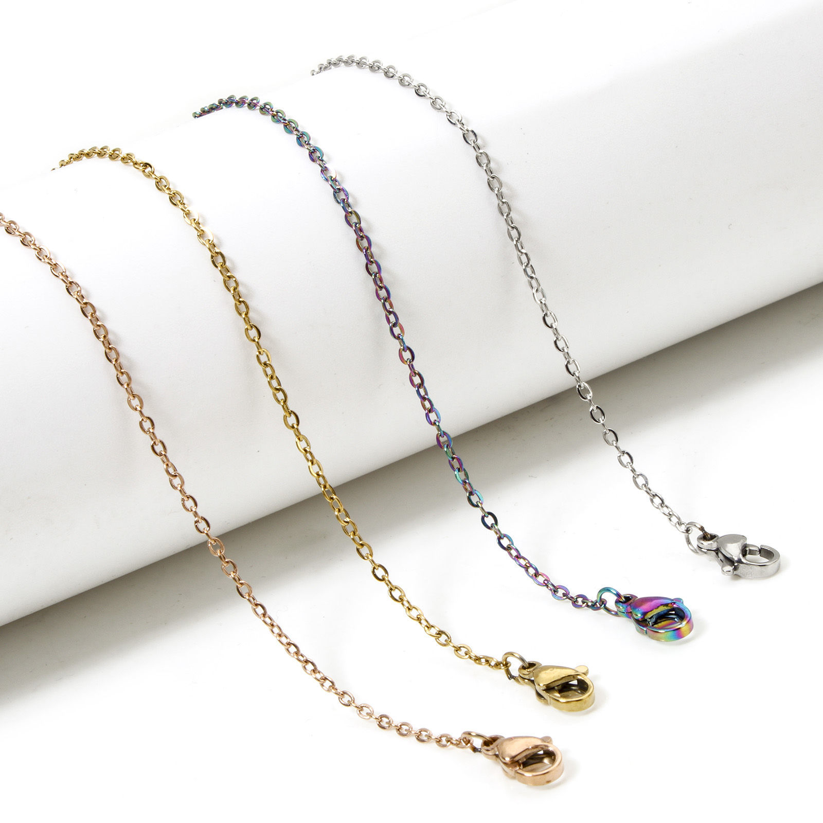 1 本 304ステンレス鋼 小豆チェーン・あづきチェーン ネックレス カニカンとアジャスターチェーン付き 45cm長さ、 チェーンサイズ: 1.6mm、 の画像