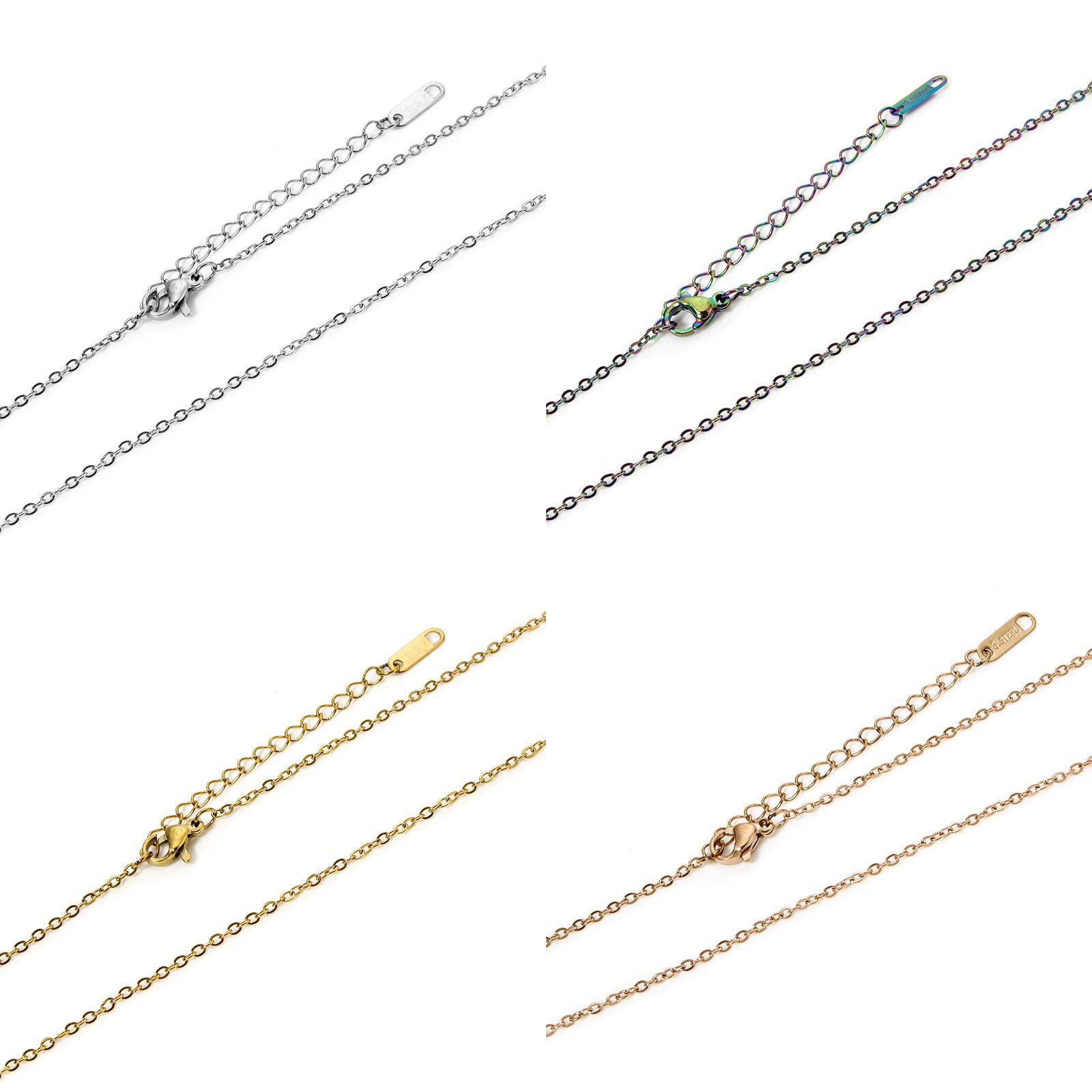 1 本 304ステンレス鋼 小豆チェーン・あづきチェーン ネックレス カニカンとアジャスターチェーン付き 45cm長さ、 チェーンサイズ: 1.6mm、 の画像