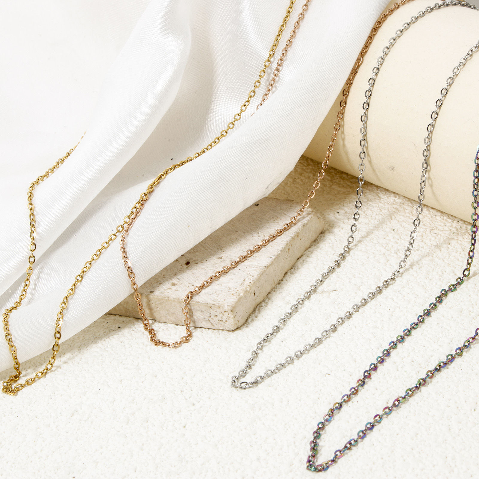 1 本 304ステンレス鋼 小豆チェーン・あづきチェーン ネックレス カニカンとアジャスターチェーン付き 45cm長さ、 チェーンサイズ: 1.6mm、 の画像