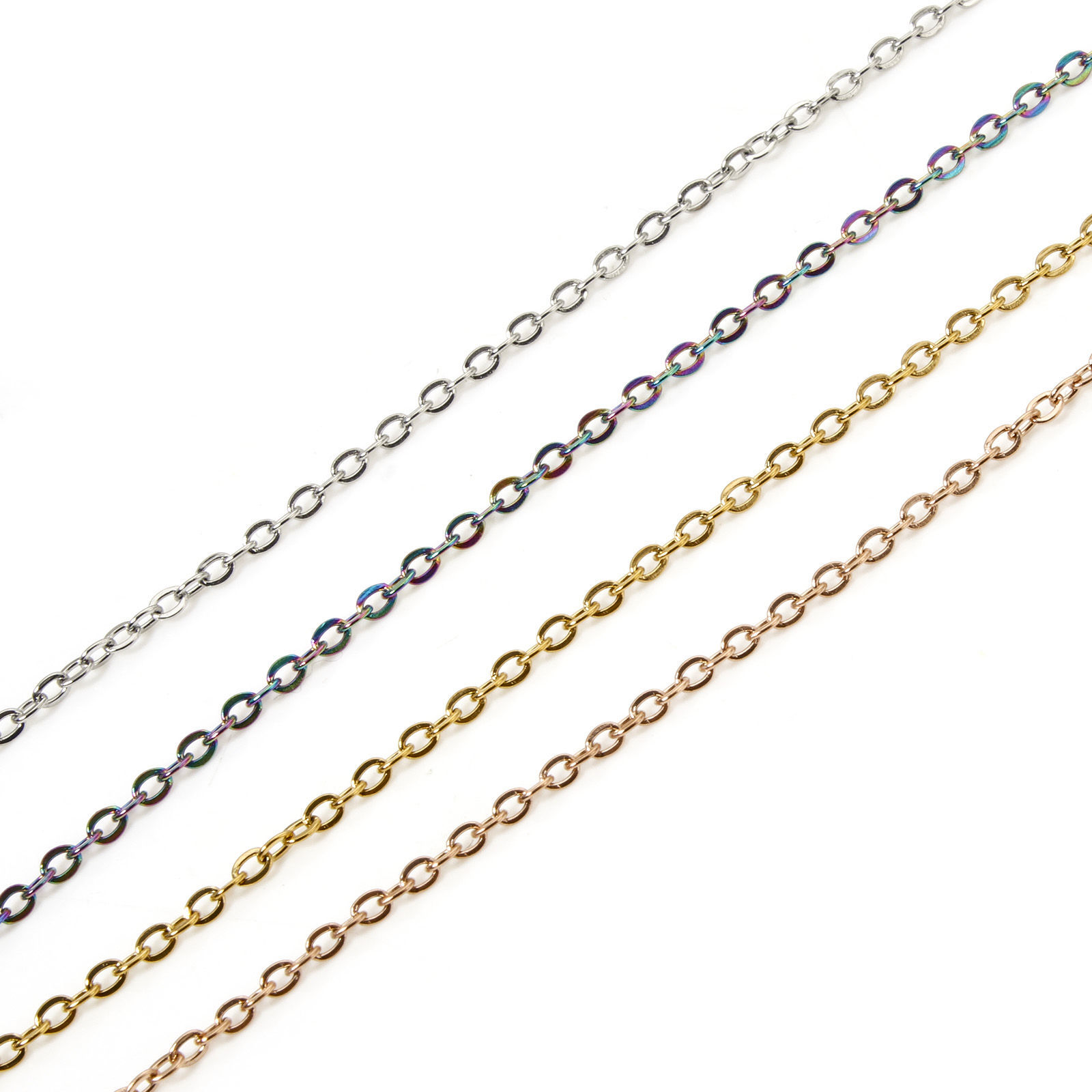 1 本 304ステンレス鋼 小豆チェーン・あづきチェーン ネックレス カニカンとアジャスターチェーン付き 45cm長さ、 チェーンサイズ: 1.6mm、 の画像