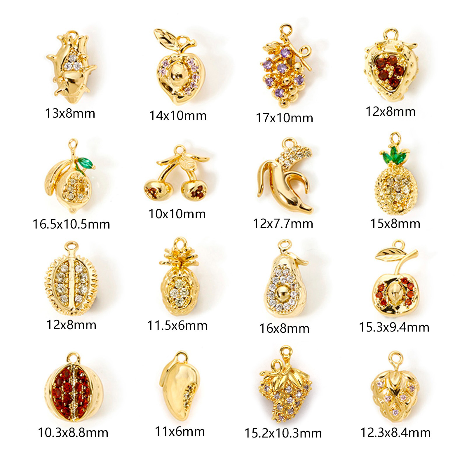 Bild von Messing Charms 18K Vergoldet Obst 3D Bunt Zirkonia
