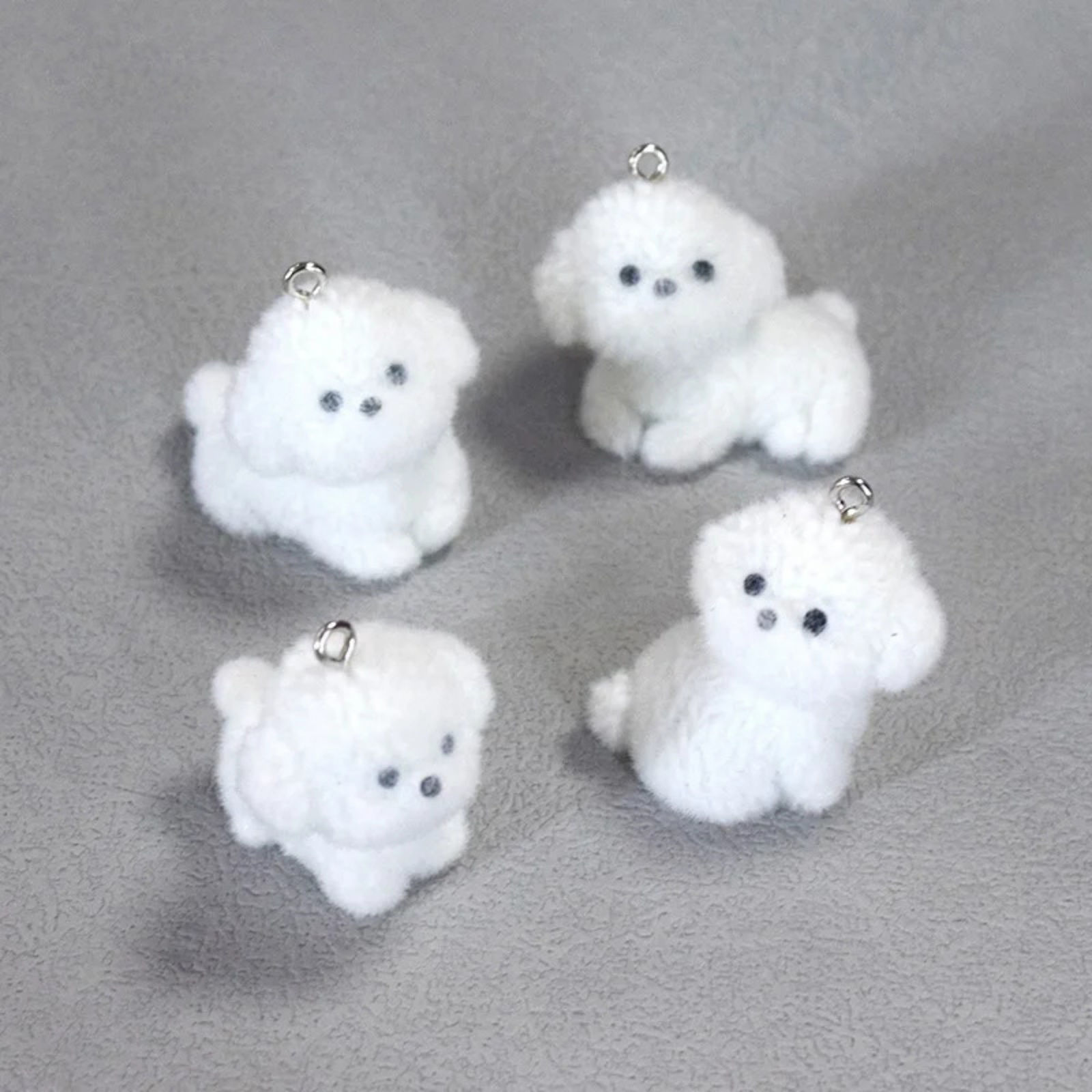 Picture of Acrylic 3D Pendants Dog Animal Silver Tone White Flocking