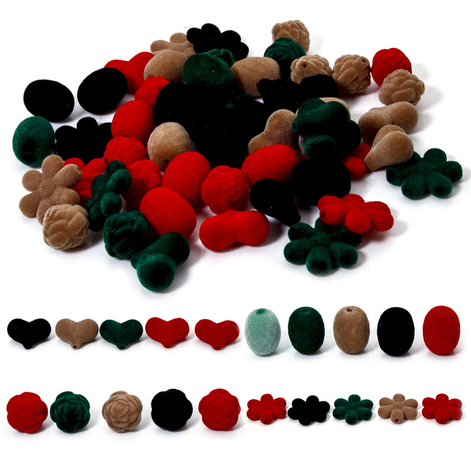 Picture of Acrylic Christmas Beads For DIY Jewelry Making At Random Mixed Color Heart Rose Flower Flocking